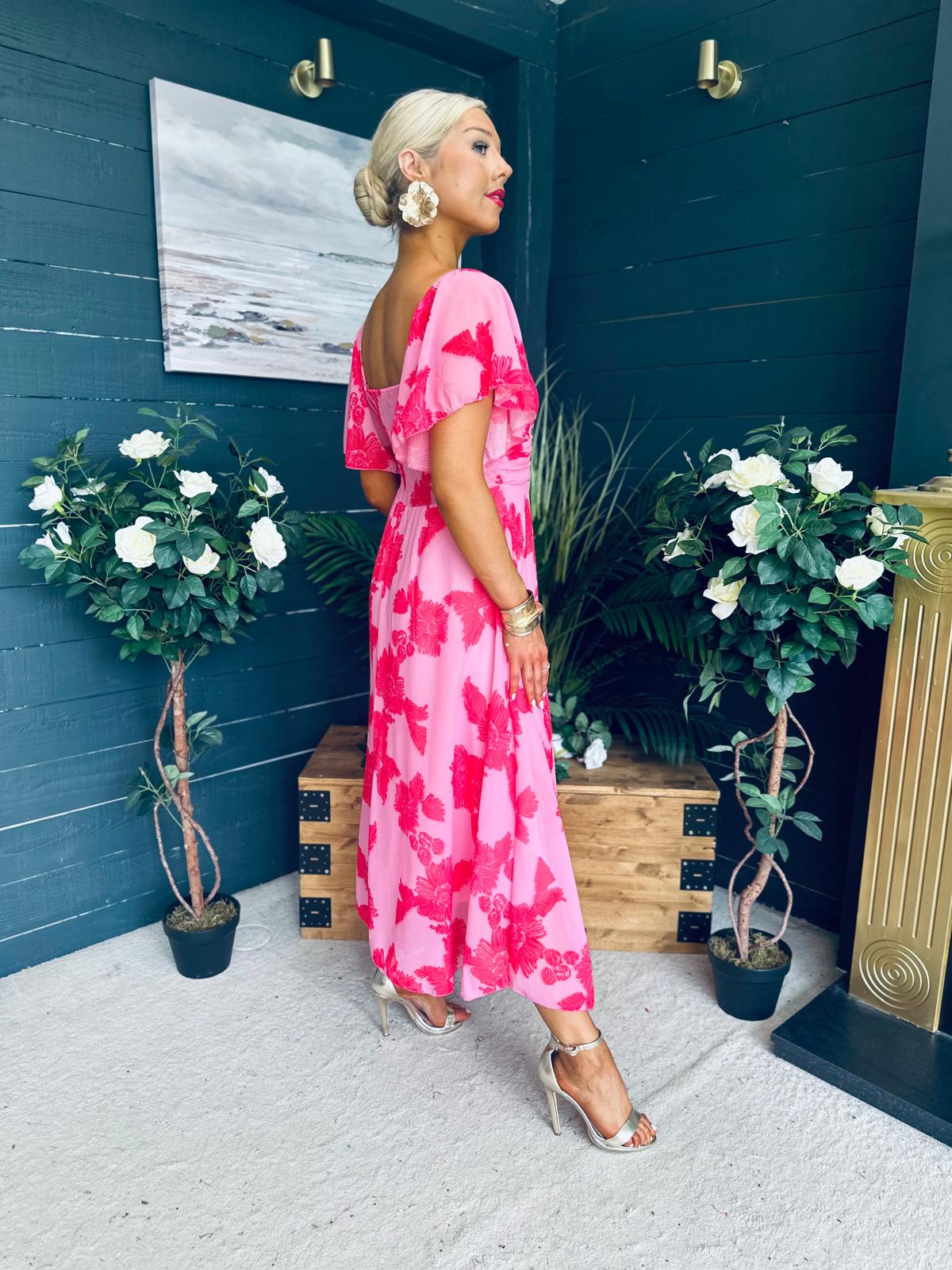Orla Detailed Midi Dress Floral Pink