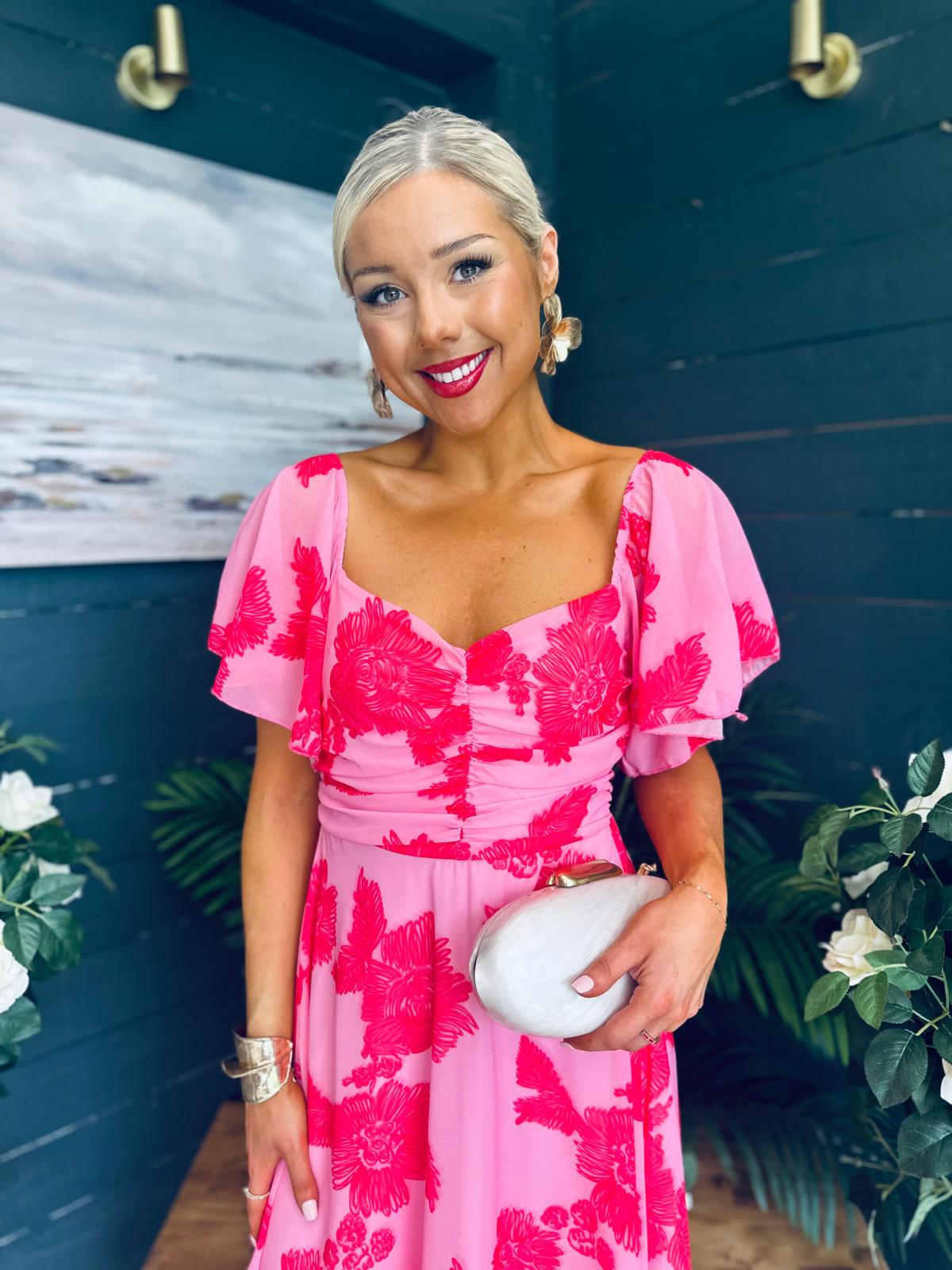 Orla Detailed Midi Dress Floral Pink