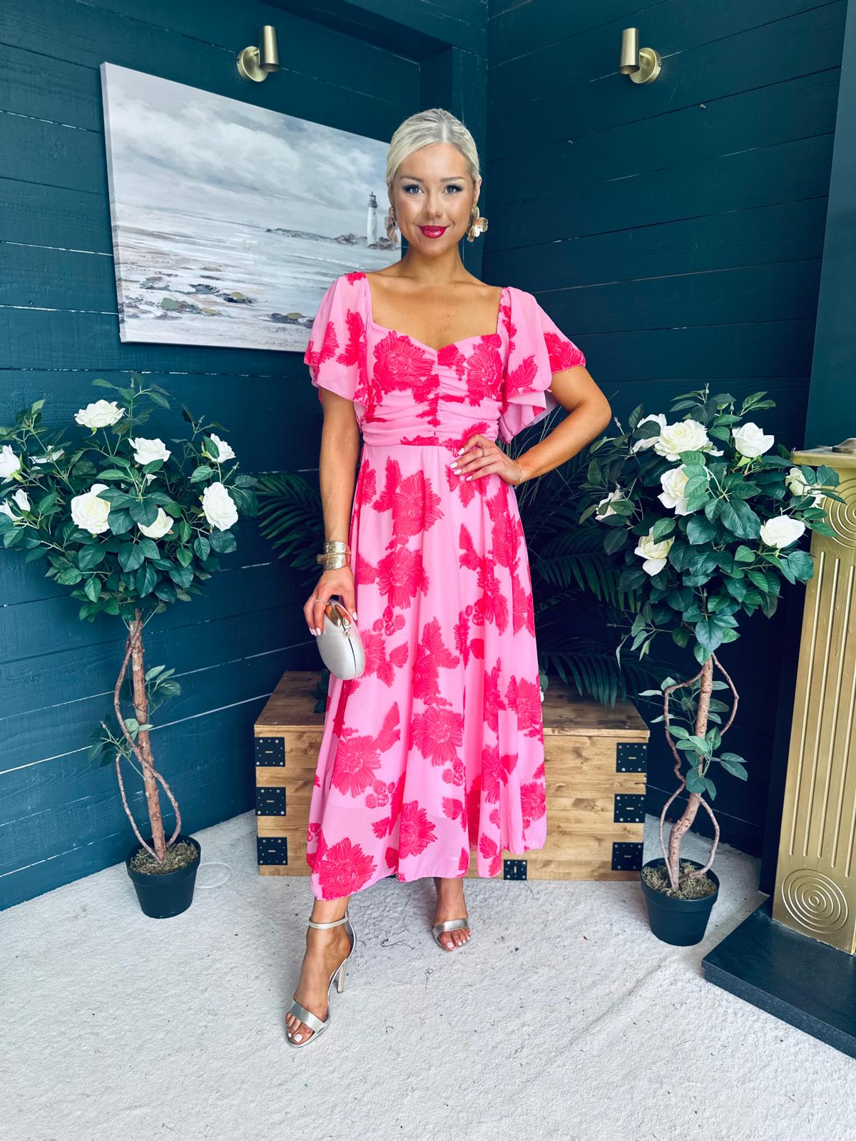 Orla Detailed Midi Dress Floral Pink