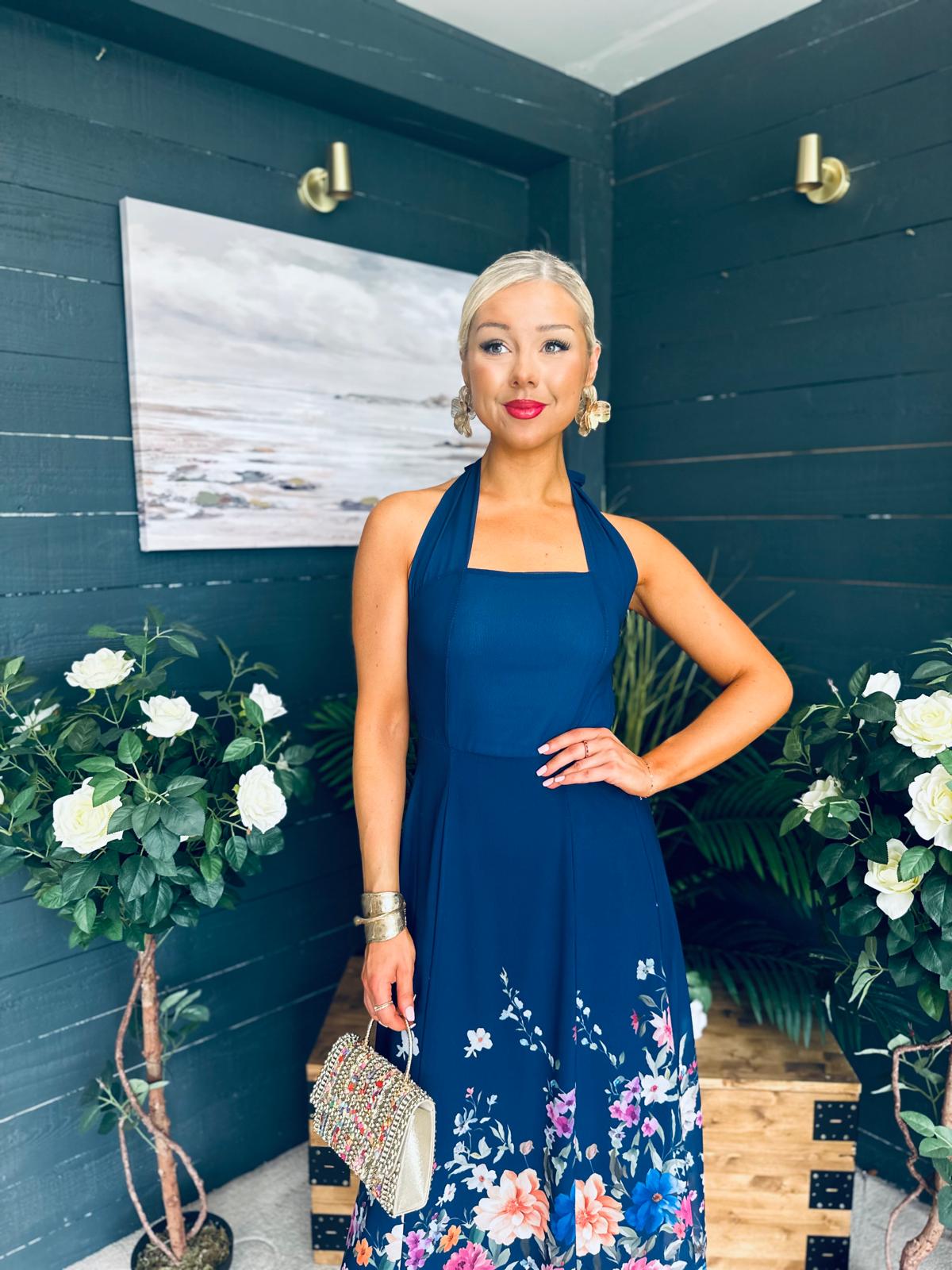 Keelin Halterneck Midi Dress Floral Navy