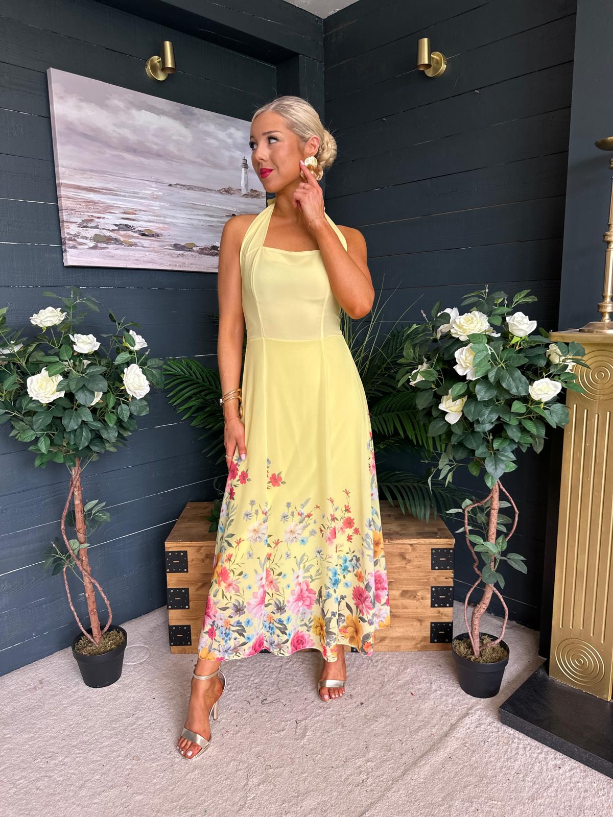 Keelin Halterneck Midi Dress Floral Yellow