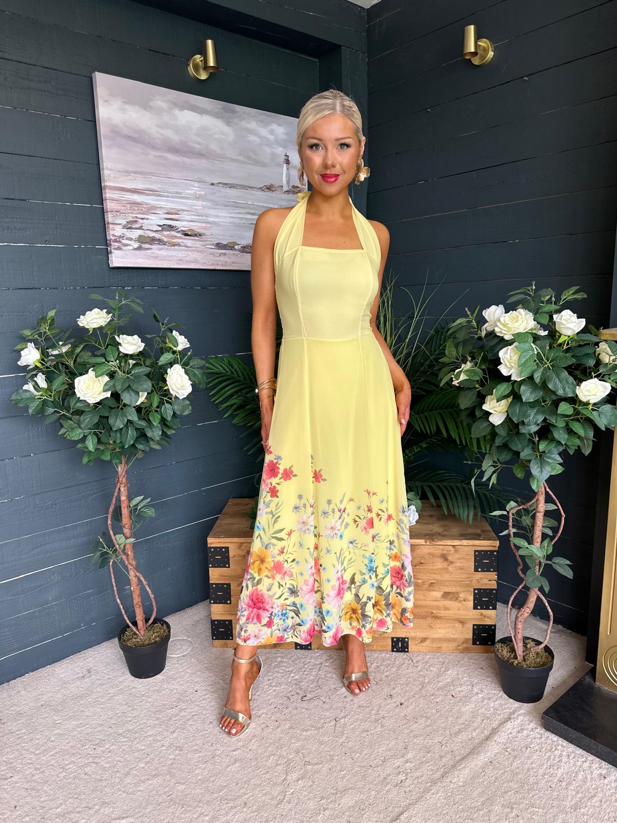 Keelin Halterneck Midi Dress Floral Yellow