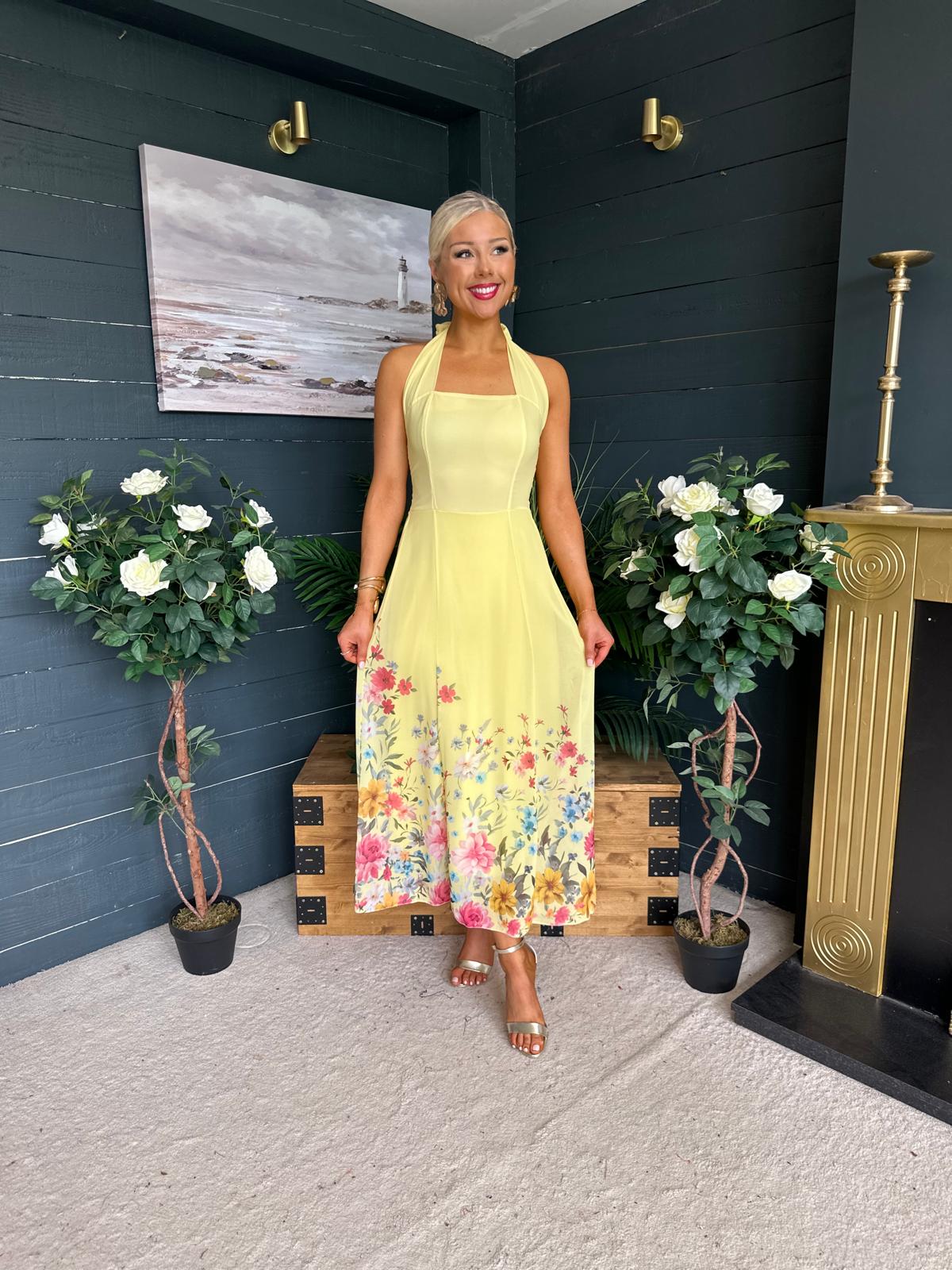 Keelin Halterneck Midi Dress Floral Yellow