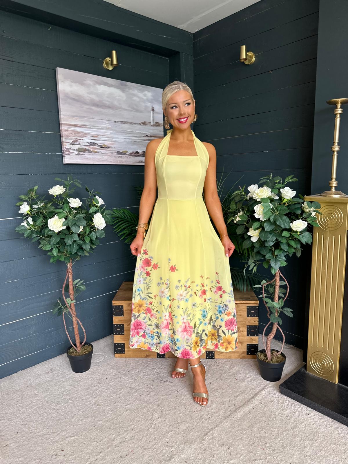 Keelin Halterneck Midi Dress Floral Yellow