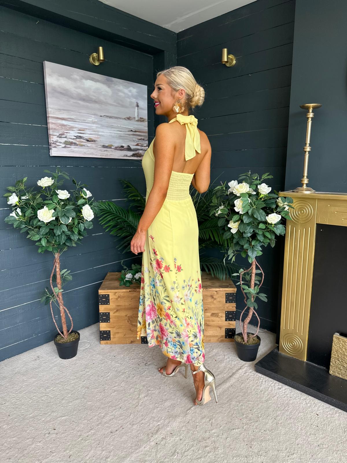 Keelin Halterneck Midi Dress Floral Yellow