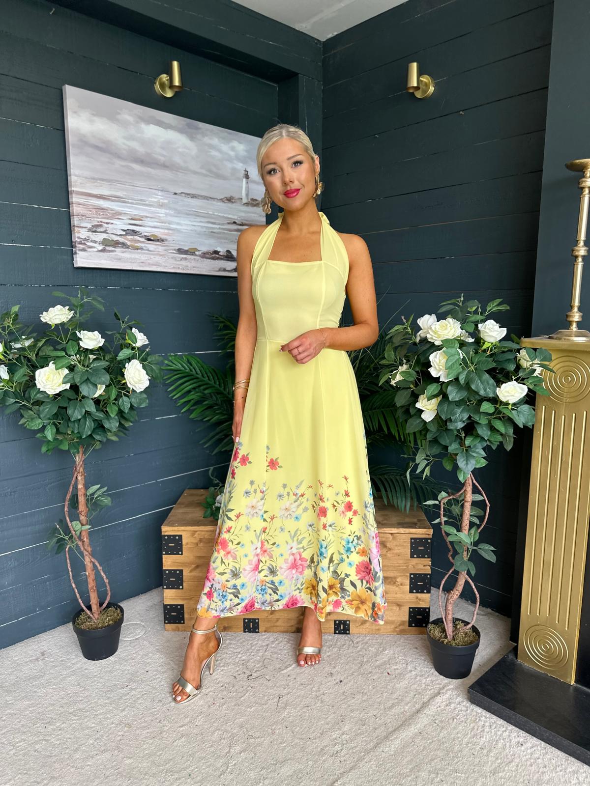 Keelin Halterneck Midi Dress Floral Yellow