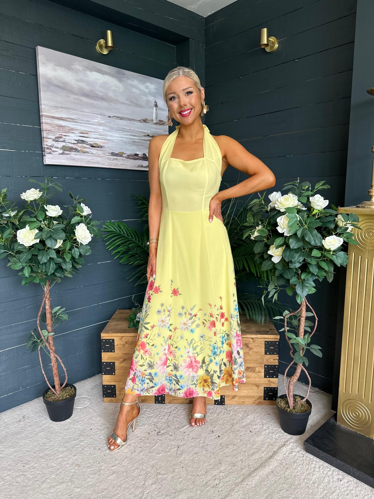 Keelin Halterneck Midi Dress Floral Yellow