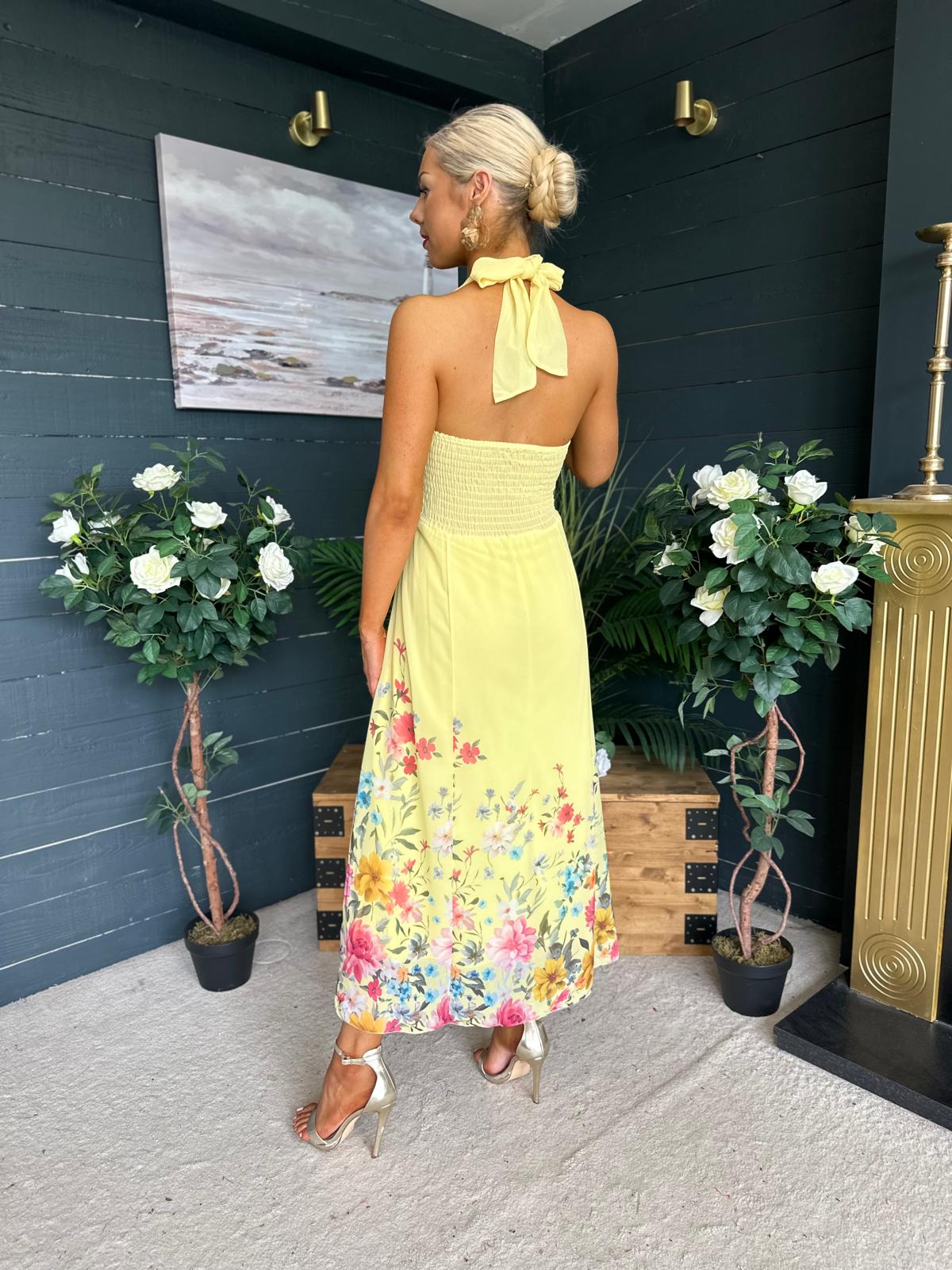 Keelin Halterneck Midi Dress Floral Yellow
