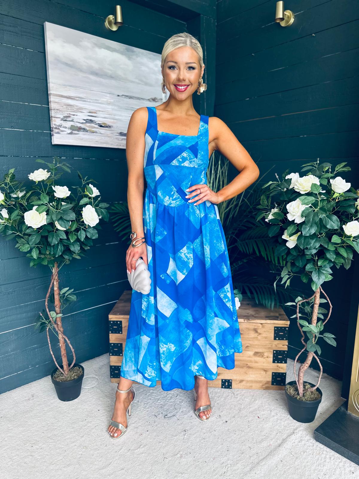 Aideen Detailed Midi Dress Geo Blue