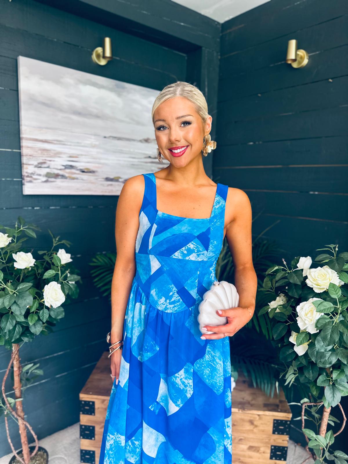 Aideen Detailed Midi Dress Geo Blue