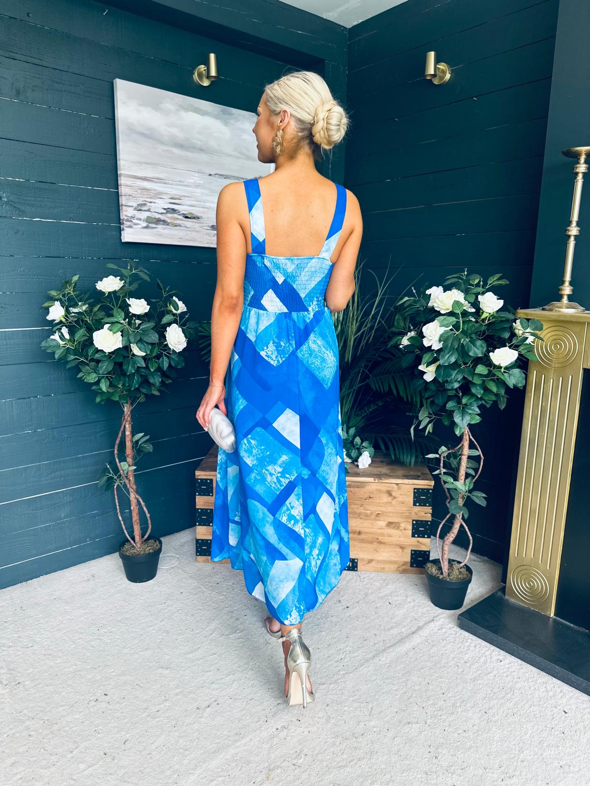 Aideen Detailed Midi Dress Geo Blue