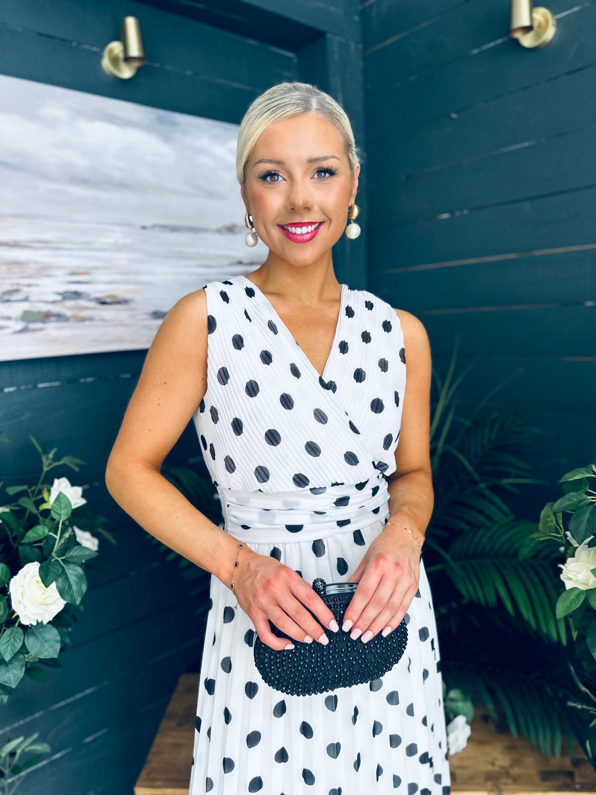 Michelle Banded Midi Dress Polka White