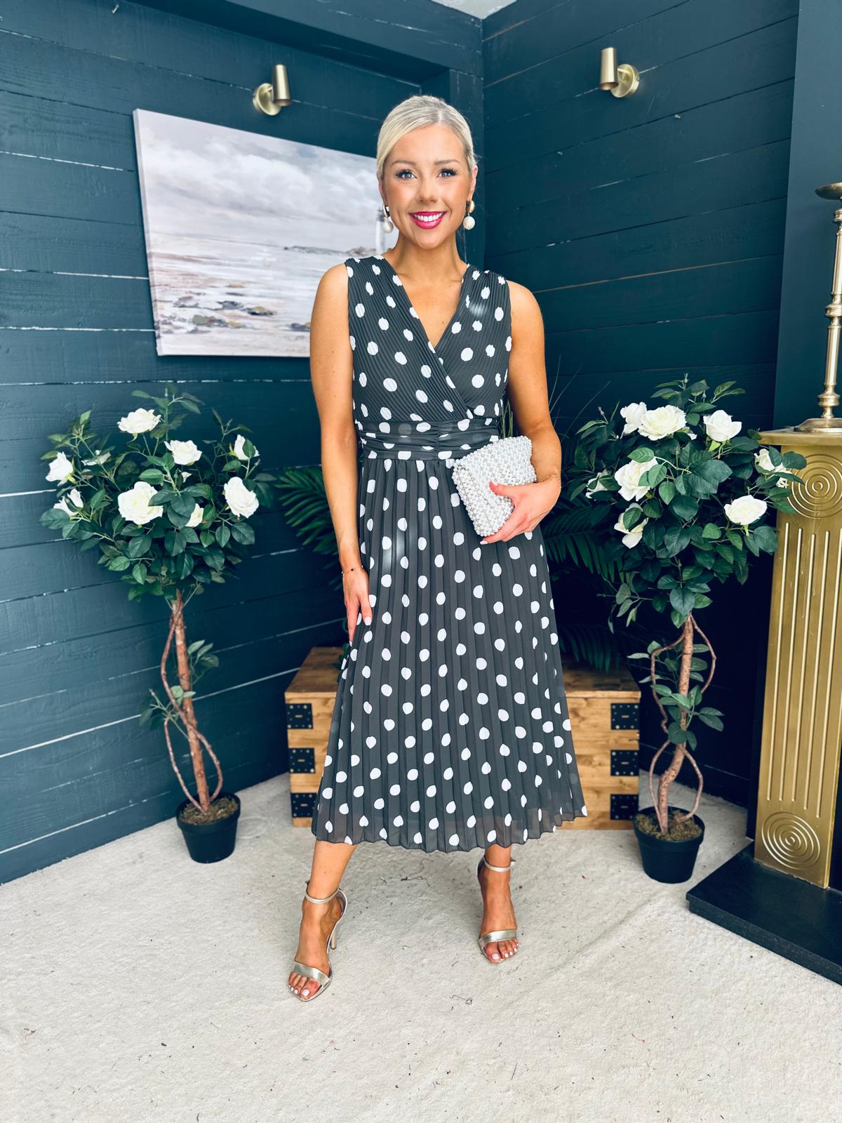 Michelle Banded Midi Dress Polka Khaki
