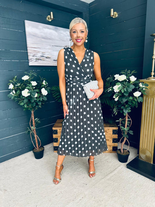 Michelle Banded Midi Dress Polka Khaki