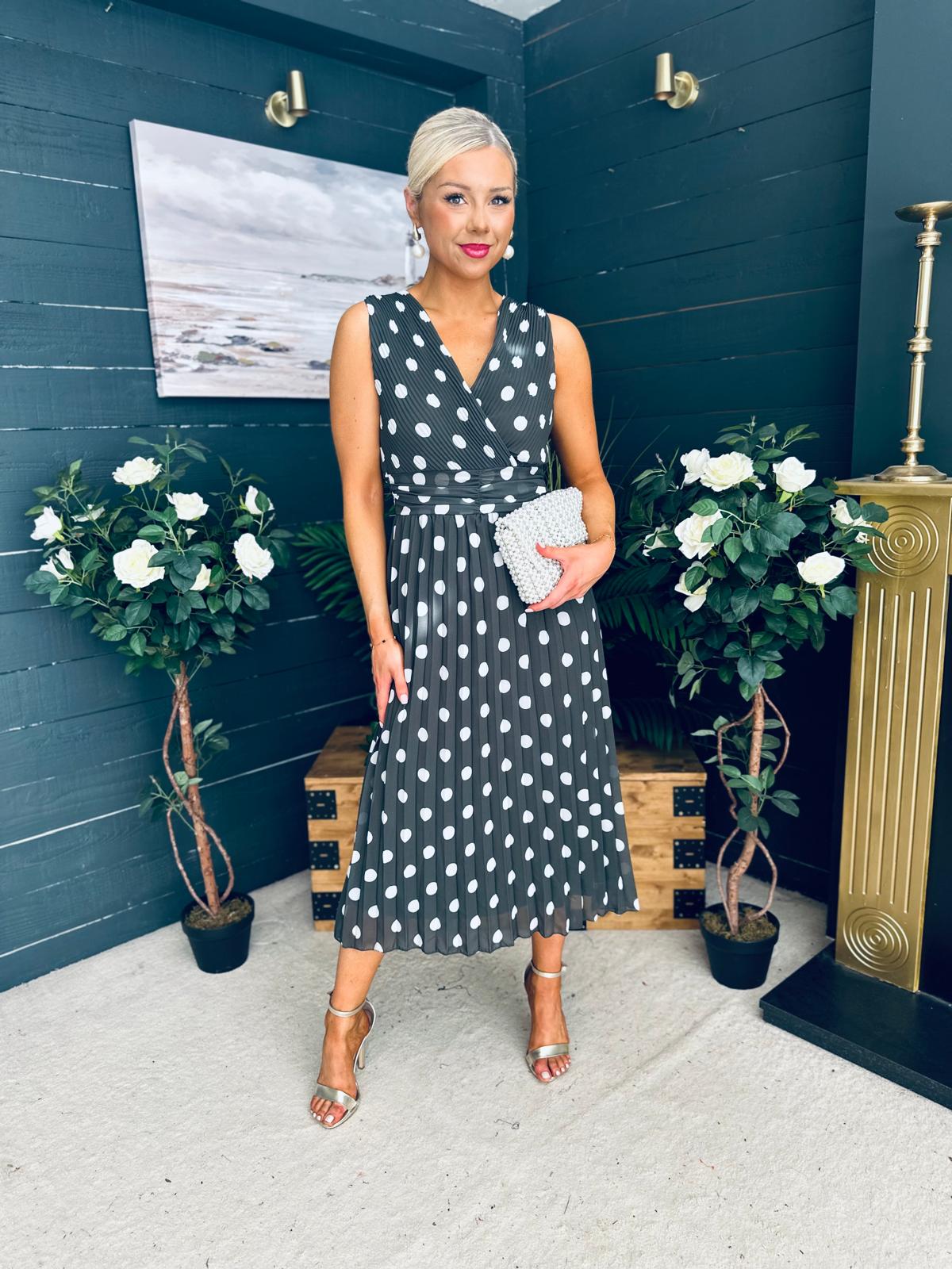 Michelle Banded Midi Dress Polka Khaki