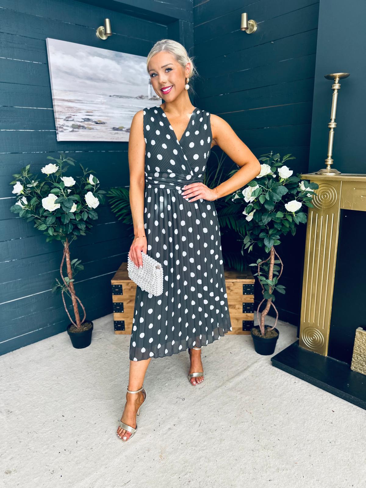 Michelle Banded Midi Dress Polka Khaki