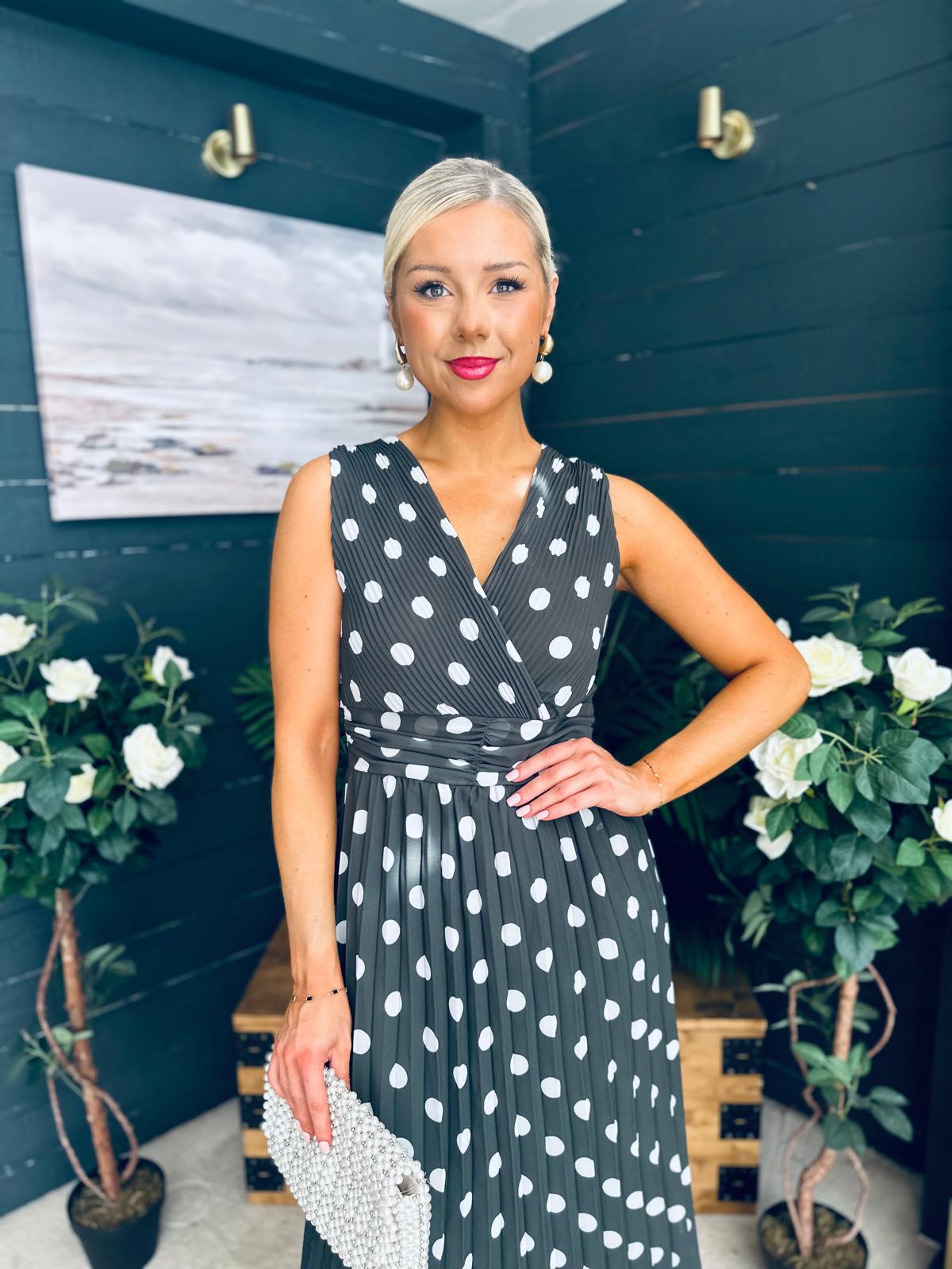 Michelle Banded Midi Dress Polka Khaki