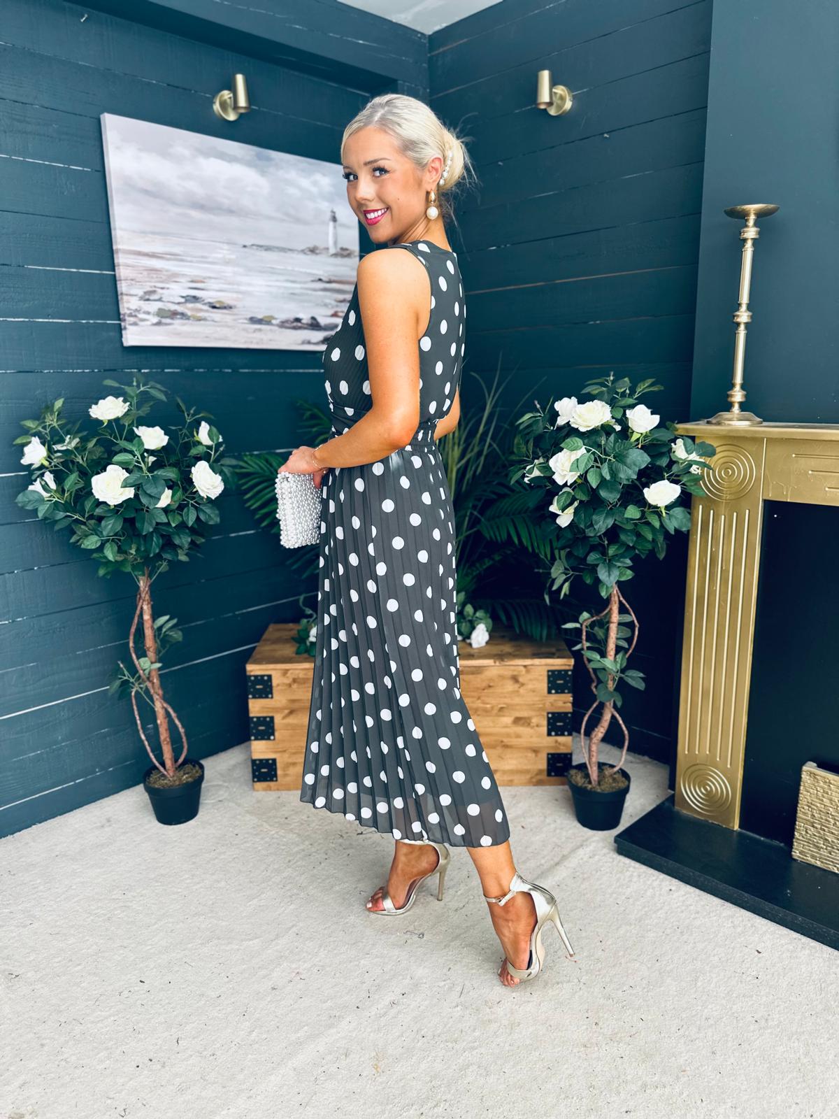 Michelle Banded Midi Dress Polka Khaki