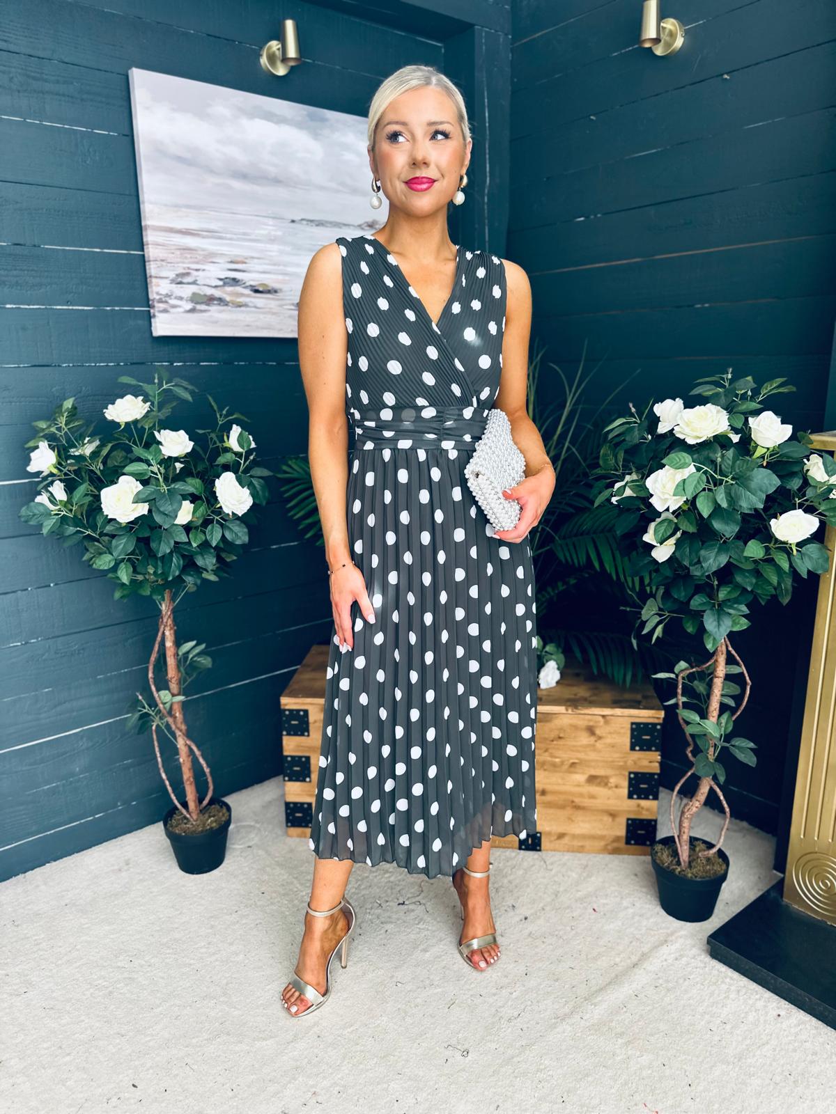 Michelle Banded Midi Dress Polka Khaki