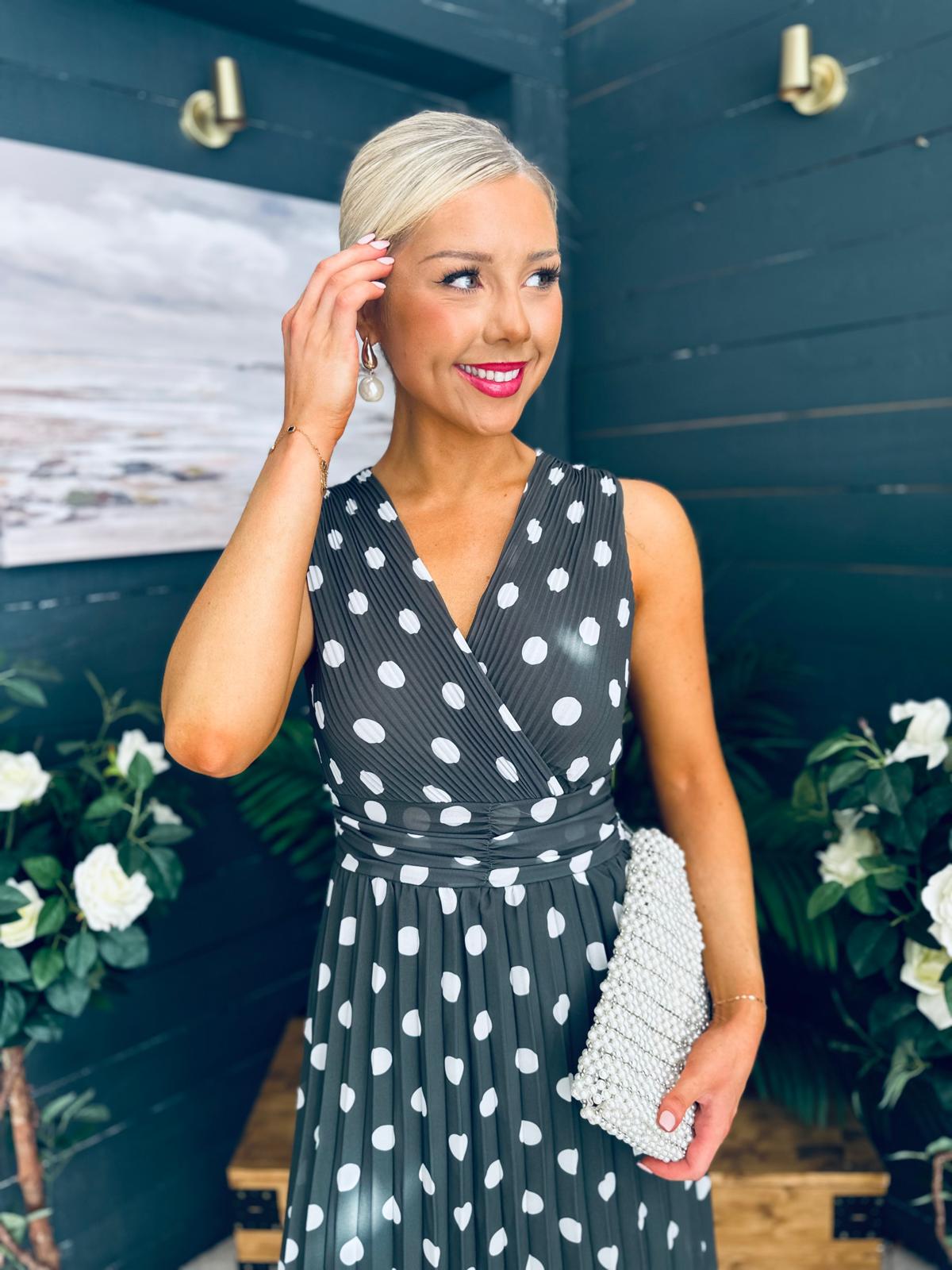 Michelle Banded Midi Dress Polka Khaki