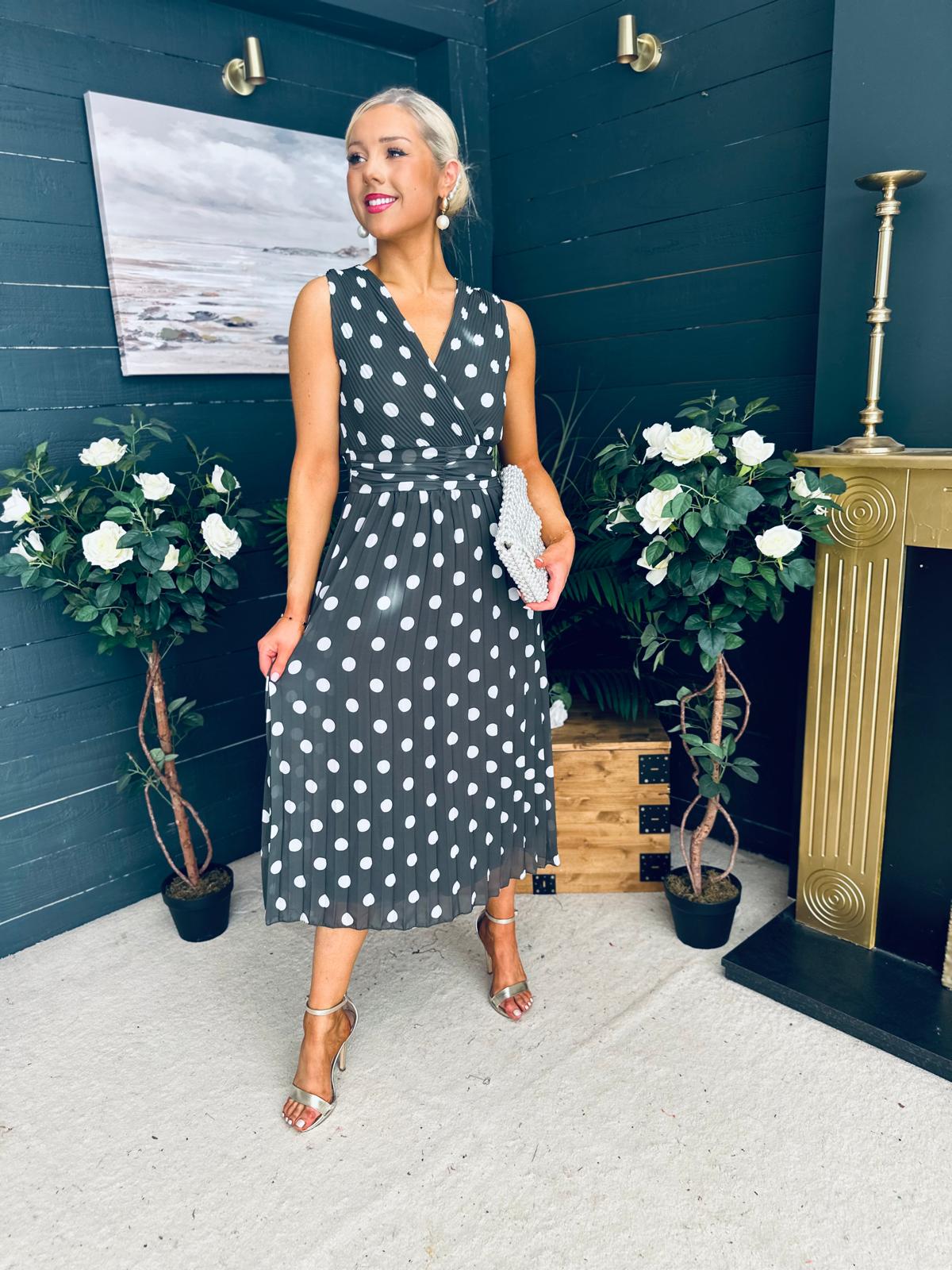 Michelle Banded Midi Dress Polka Khaki