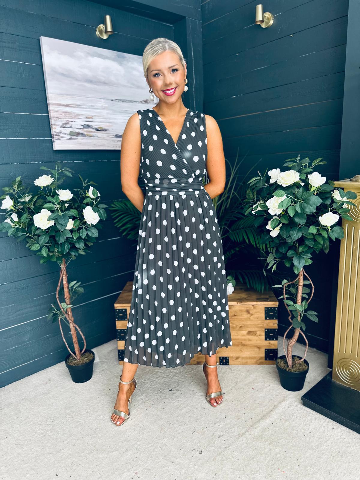 Michelle Banded Midi Dress Polka Khaki