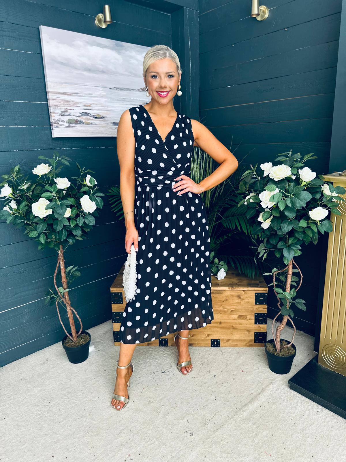 Michelle Banded Midi Dress Polka Black