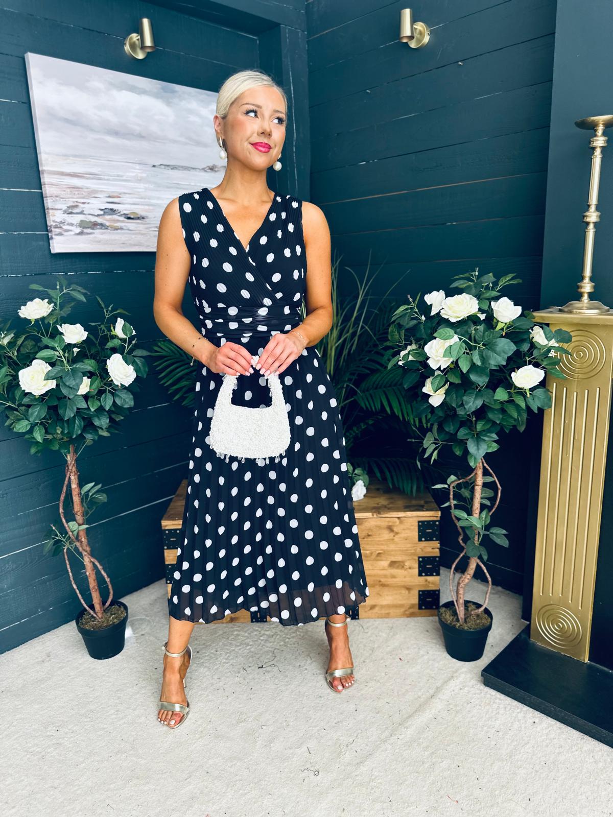 Michelle Banded Midi Dress Polka Black