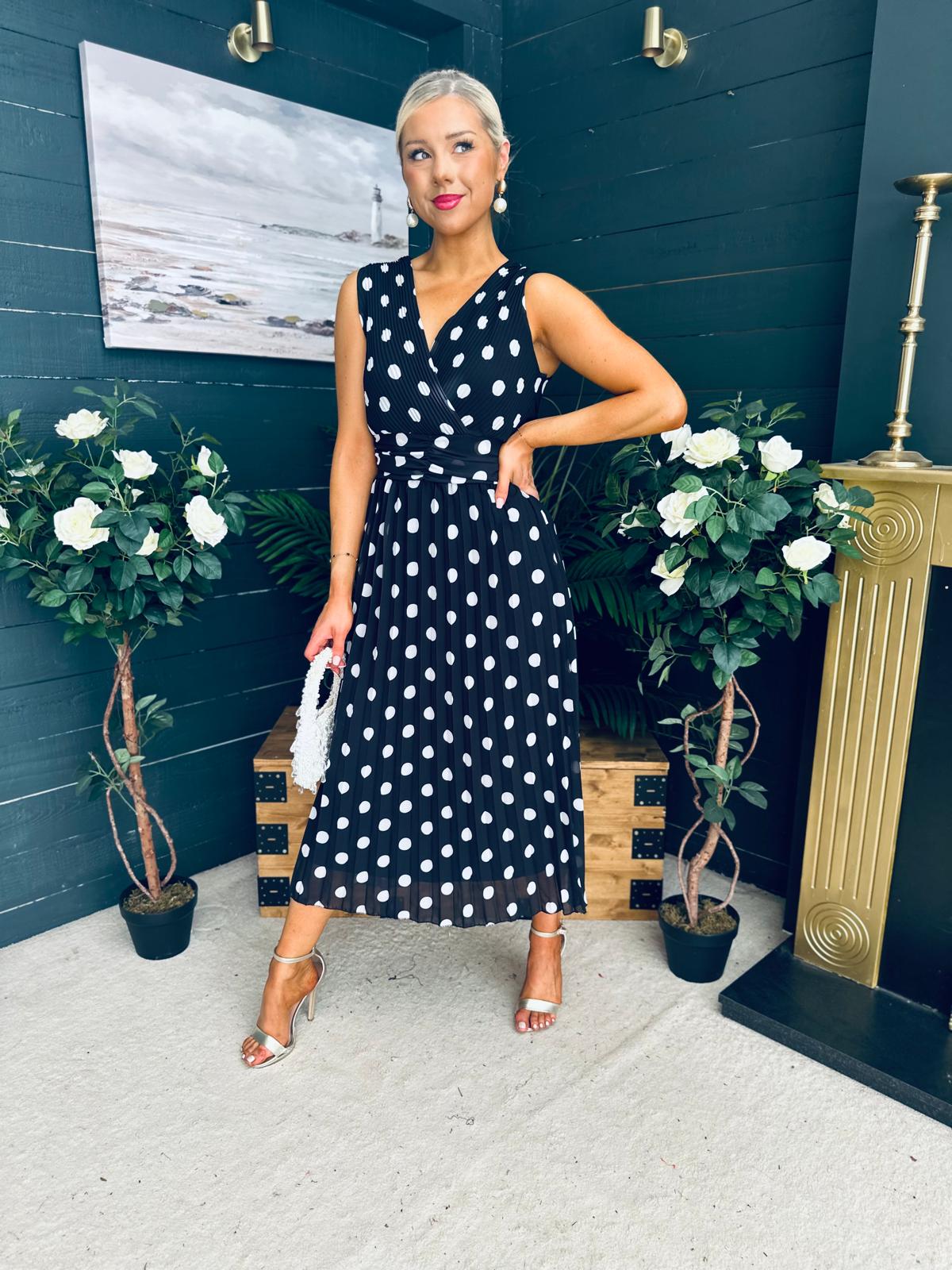 Michelle Banded Midi Dress Polka Black