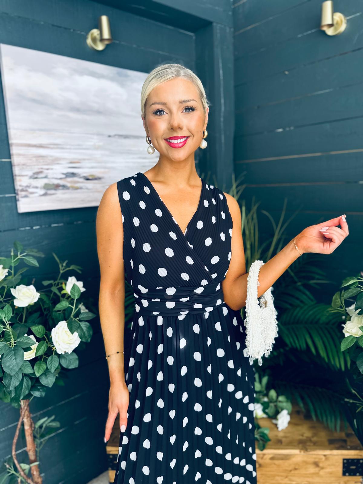 Michelle Banded Midi Dress Polka Black