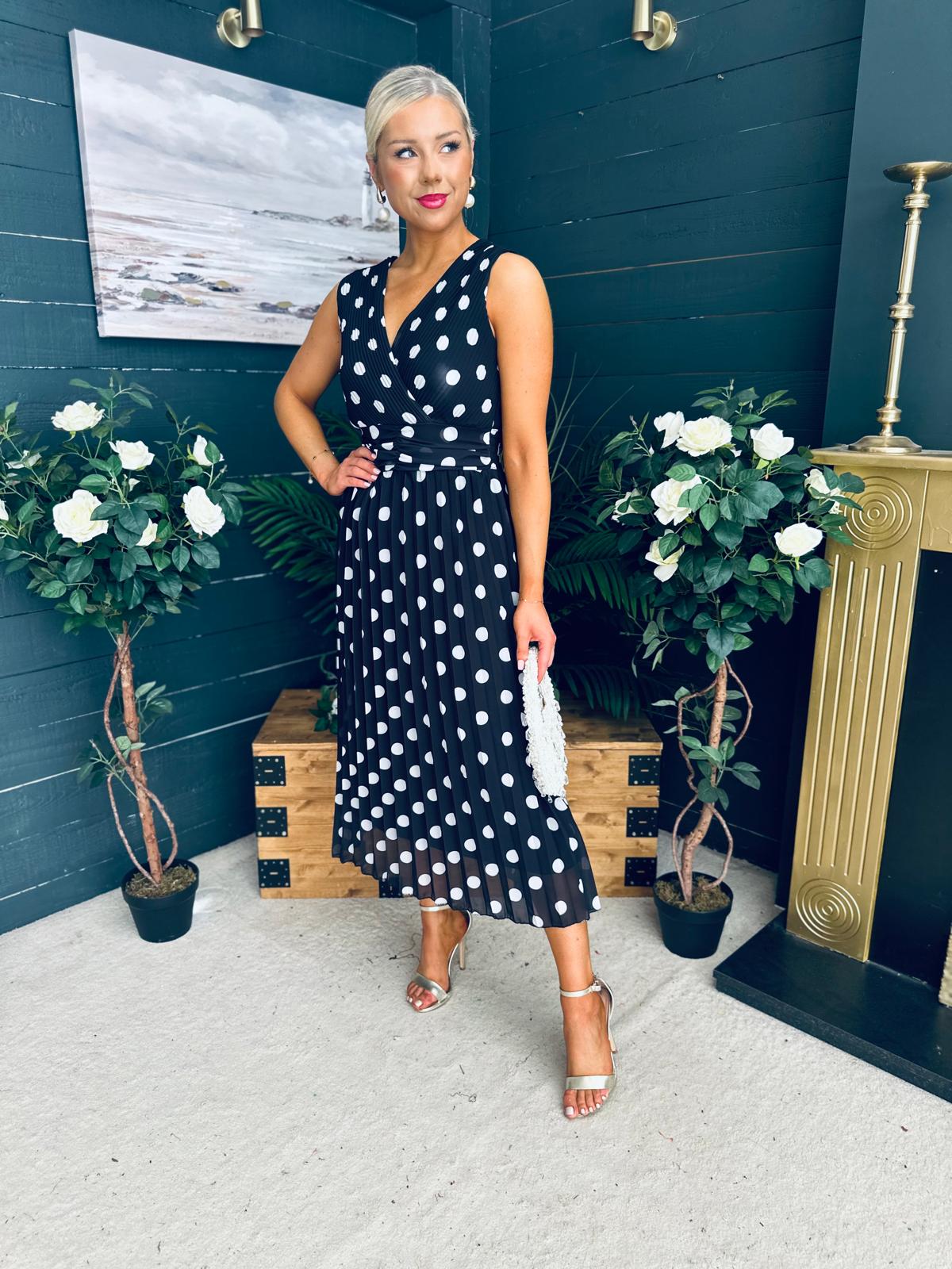 Michelle Banded Midi Dress Polka Black