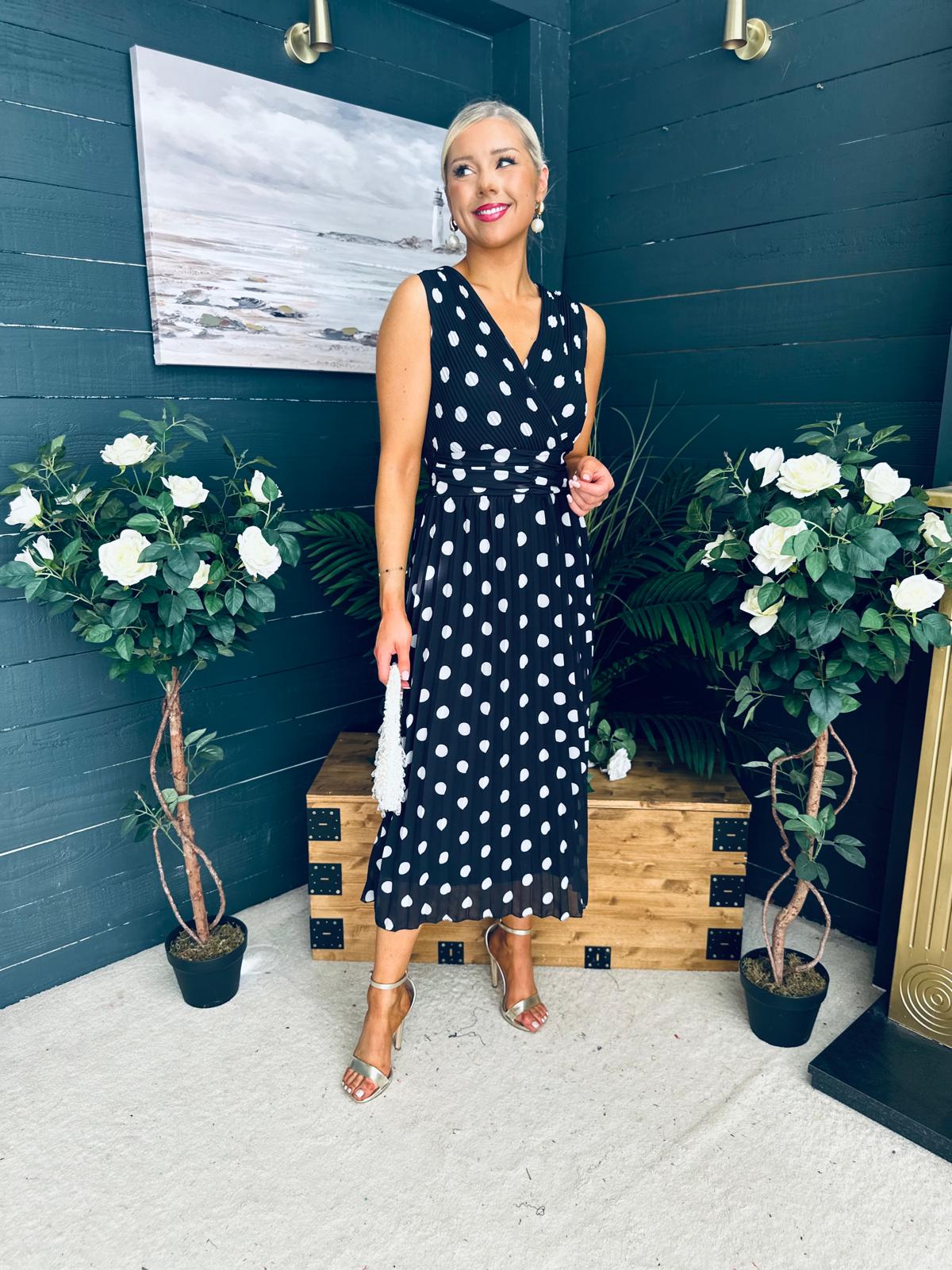 Michelle Banded Midi Dress Polka Black