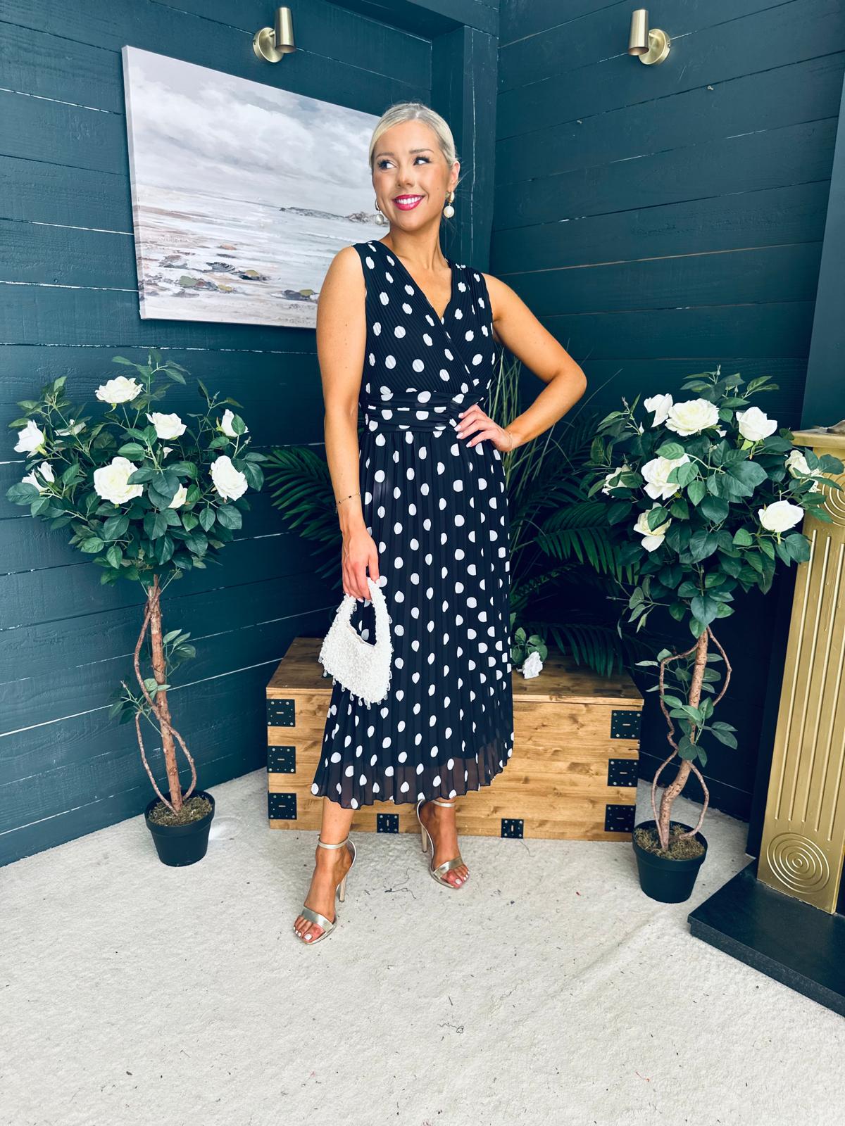 Michelle Banded Midi Dress Polka Black