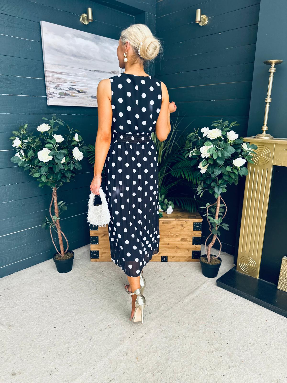 Michelle Banded Midi Dress Polka Black