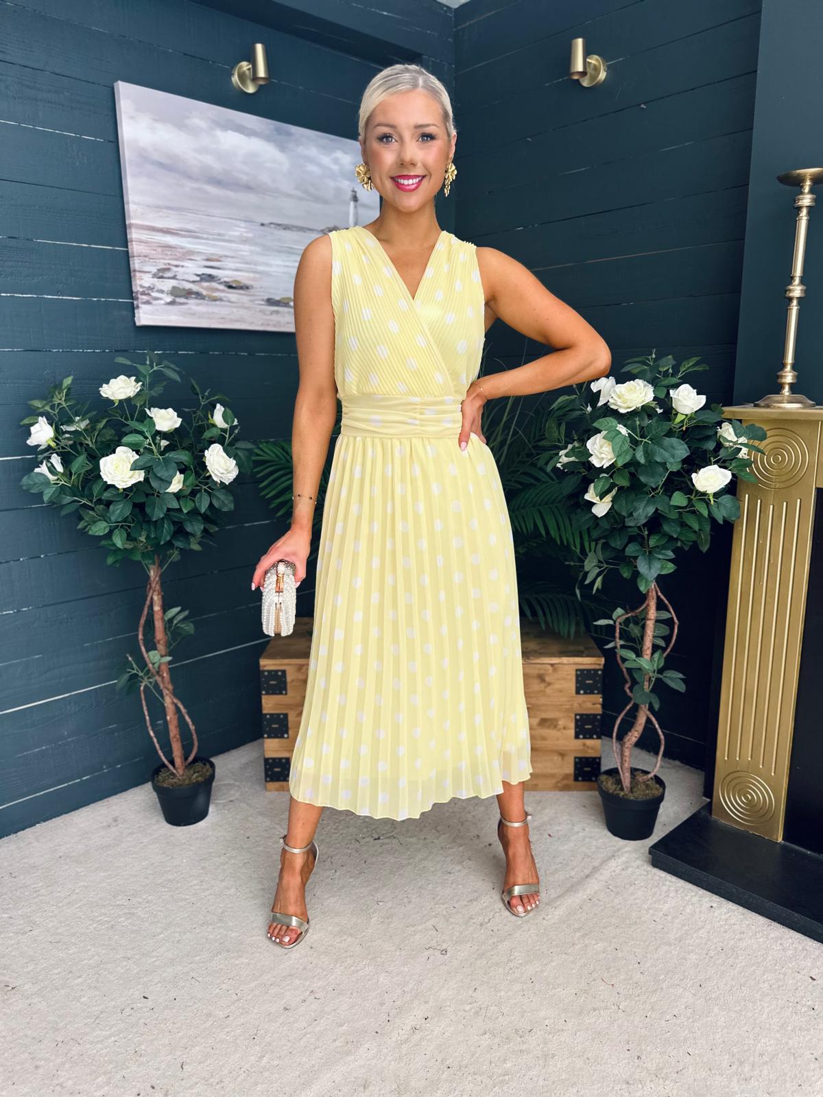 Michelle Banded Midi Dress Polka Yellow