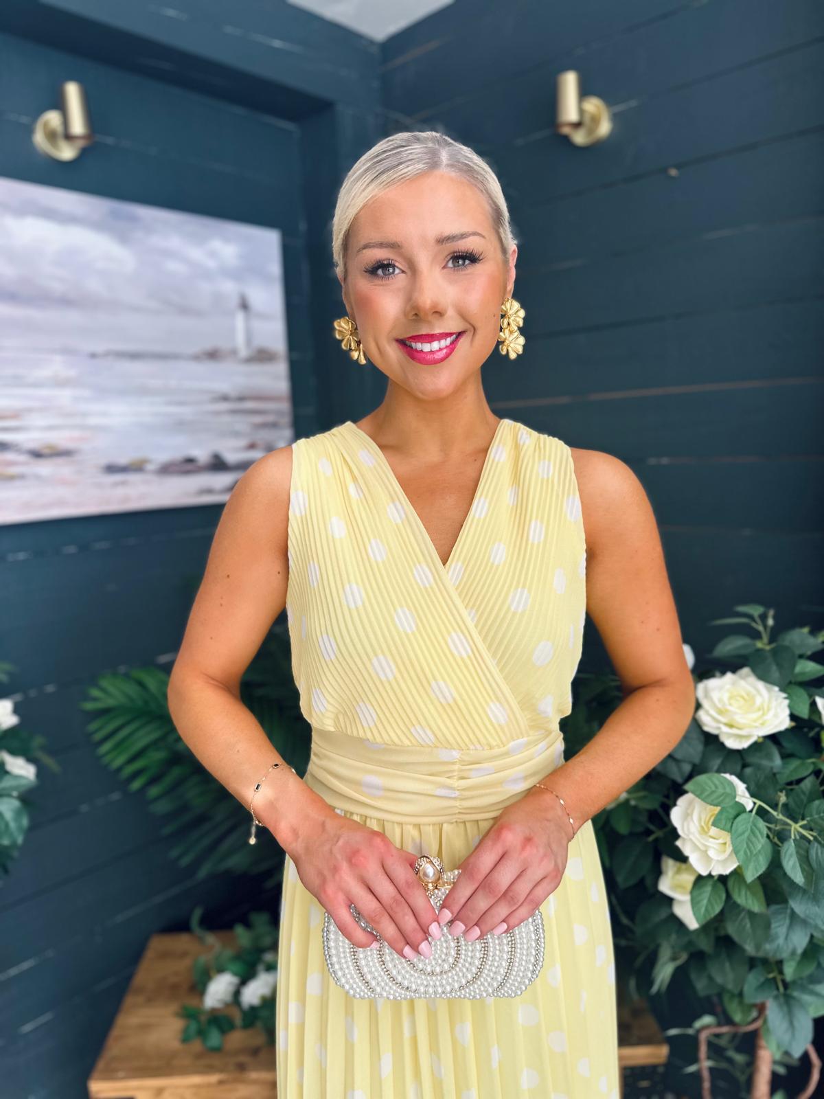 Michelle Banded Midi Dress Polka Yellow