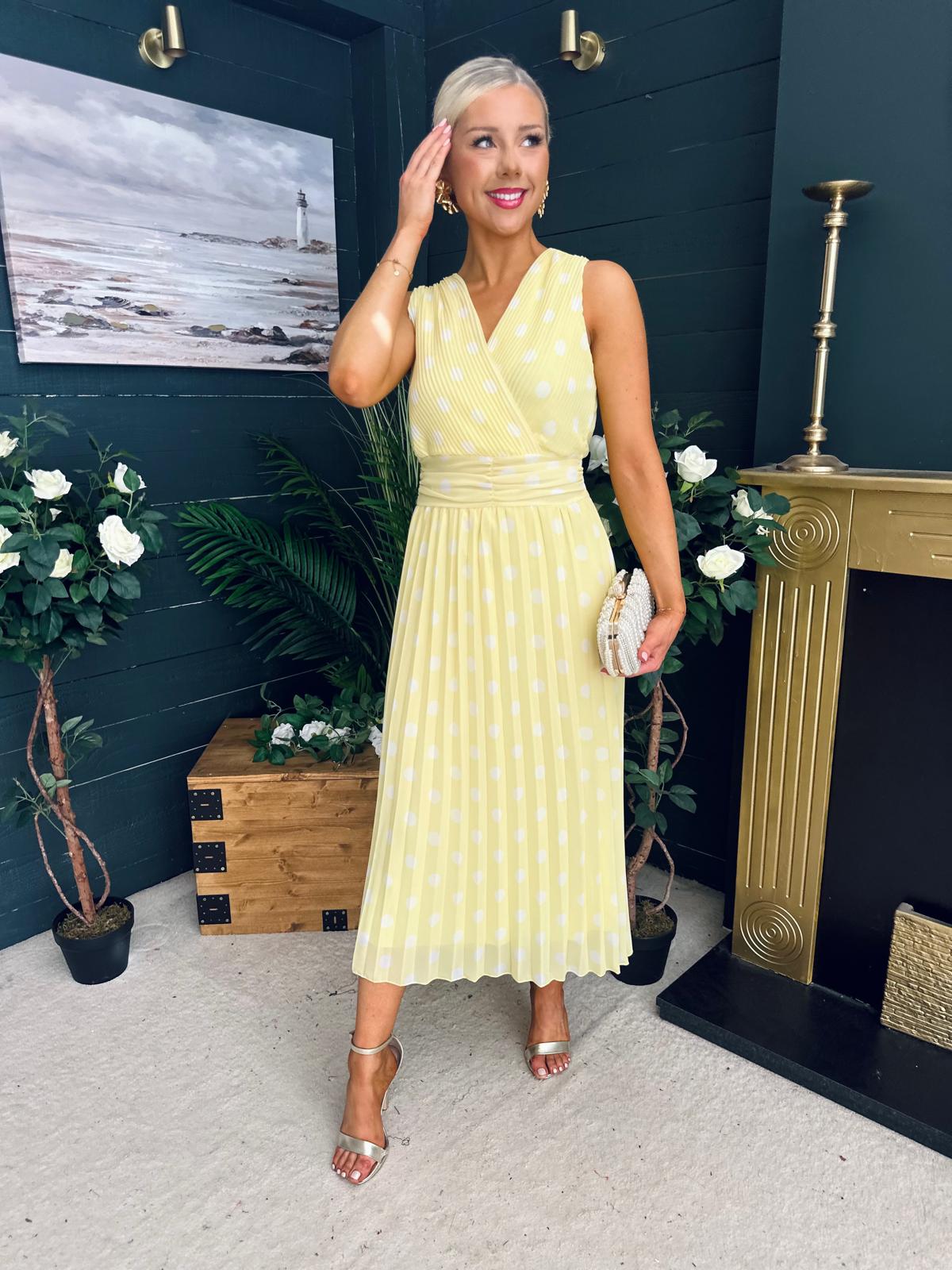 Michelle Banded Midi Dress Polka Yellow