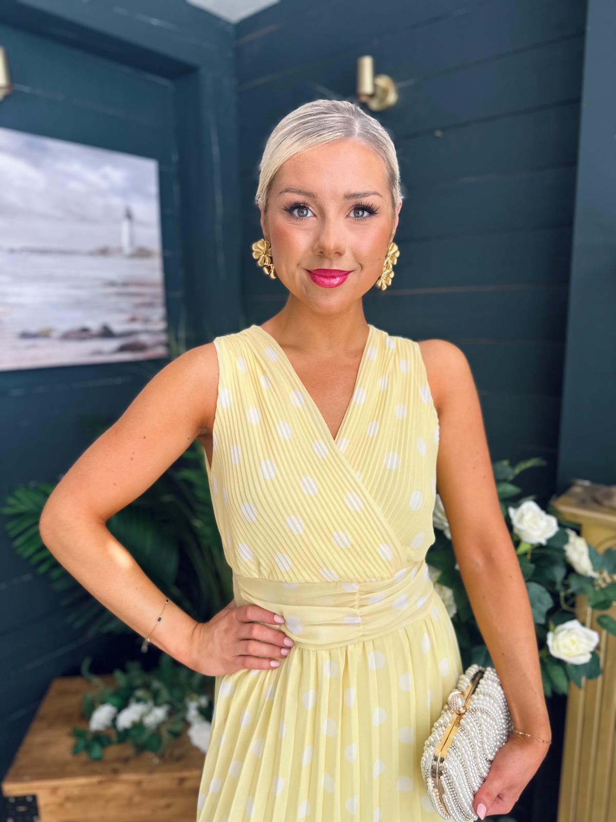 Michelle Banded Midi Dress Polka Yellow
