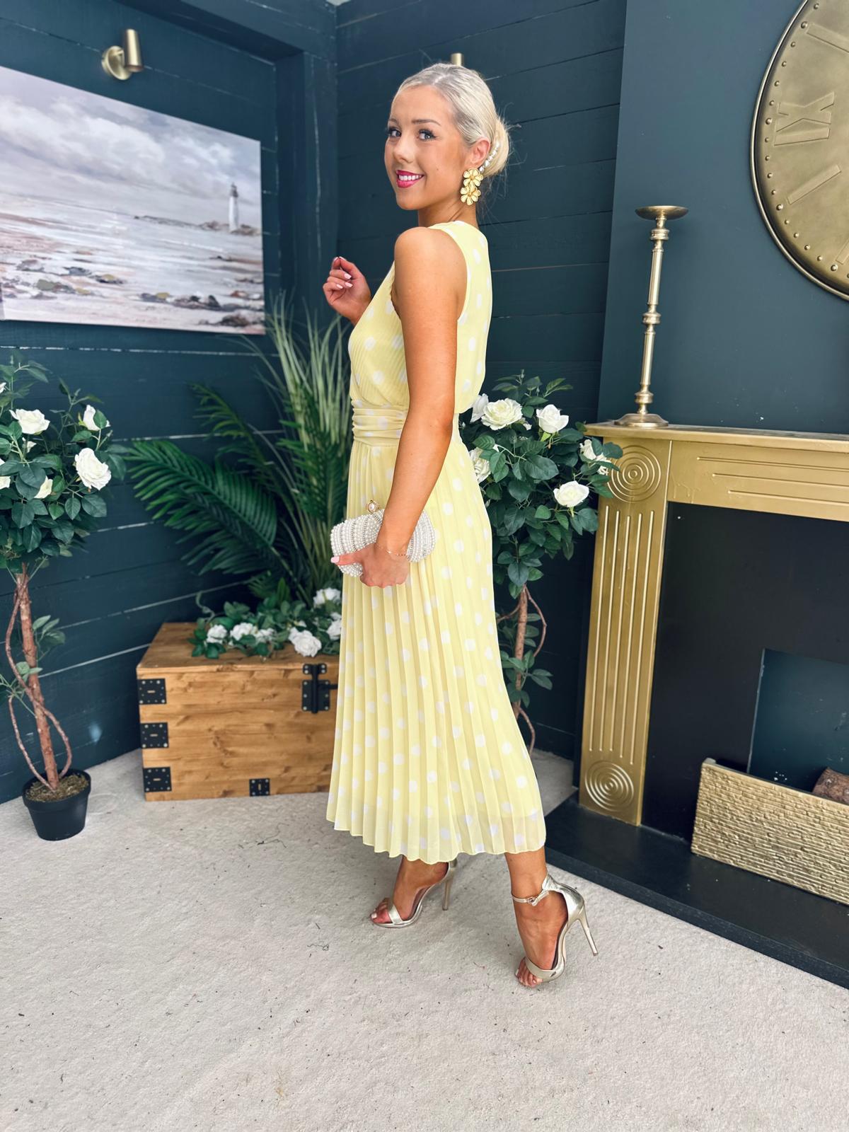 Michelle Banded Midi Dress Polka Yellow