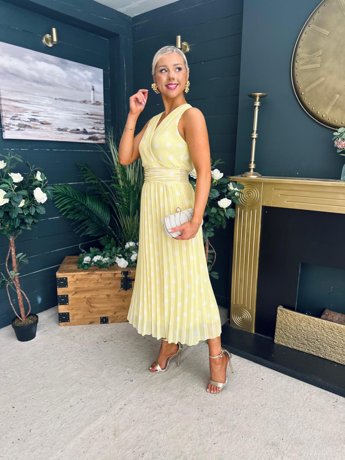 Michelle Banded Midi Dress Polka Yellow
