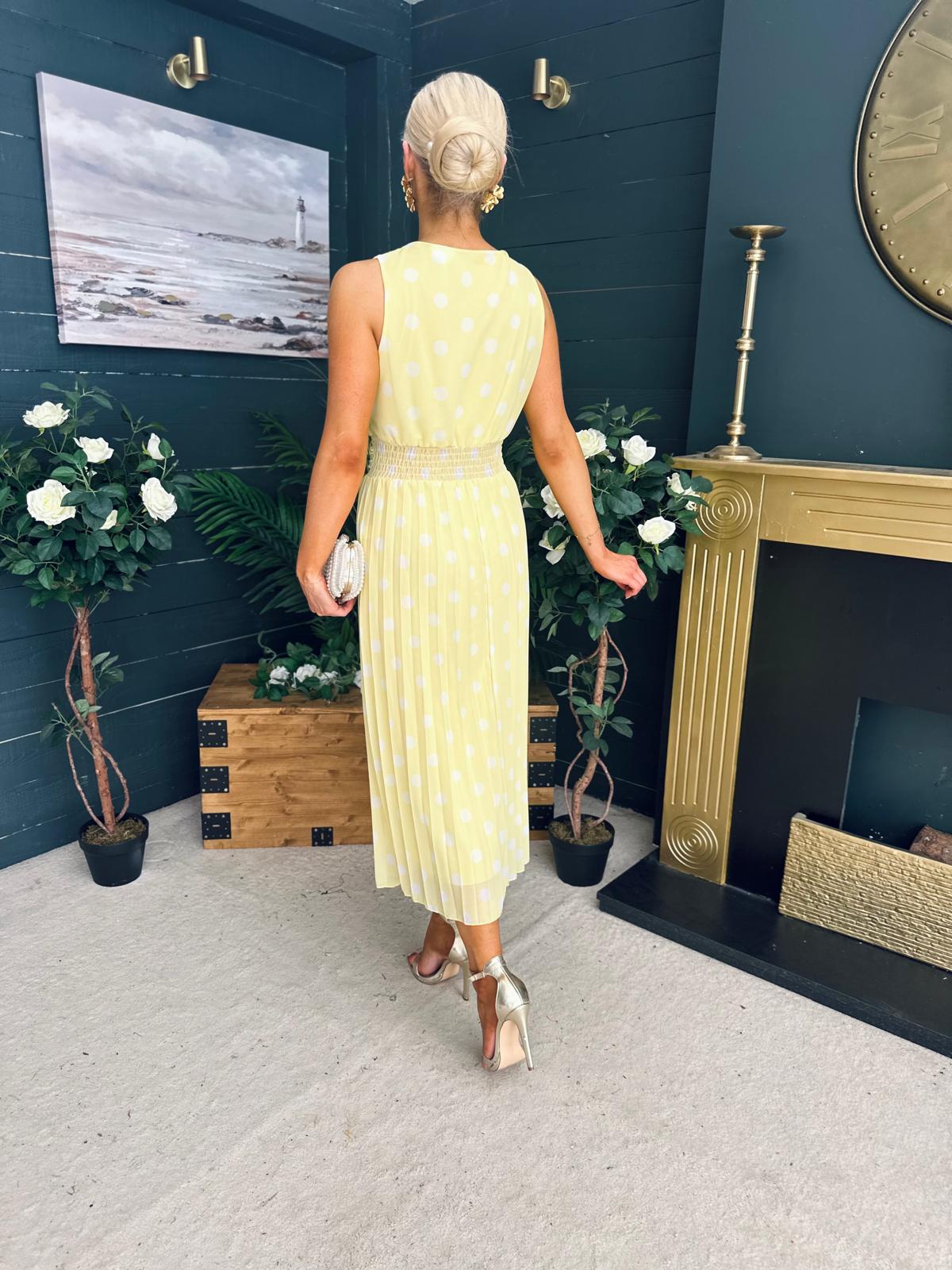 Michelle Banded Midi Dress Polka Yellow