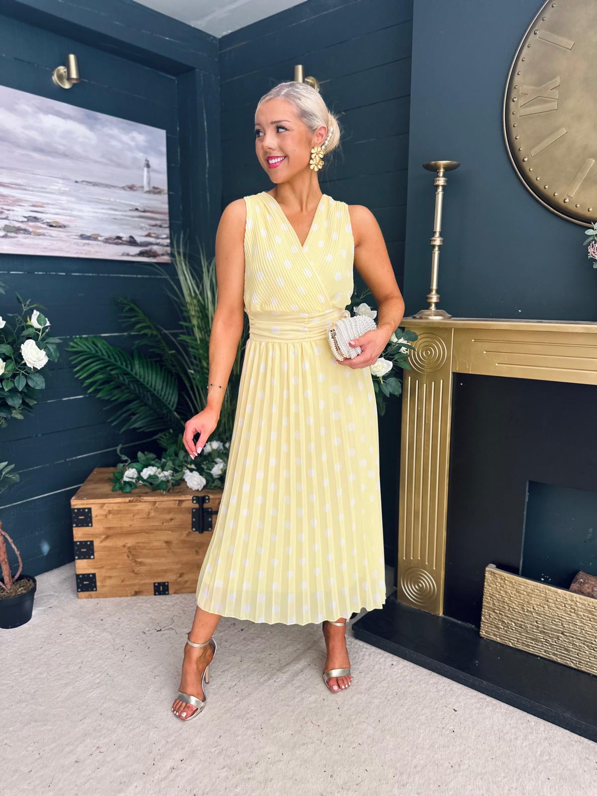 Michelle Banded Midi Dress Polka Yellow