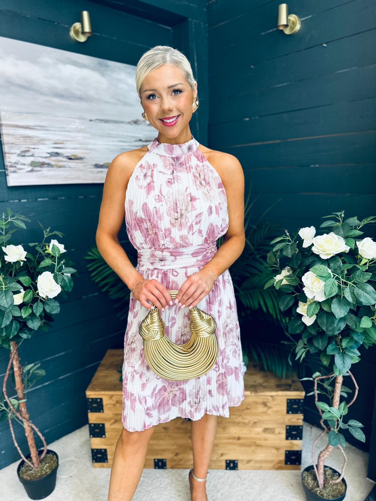 Jessy Pleated Mini Dress Floral Blush