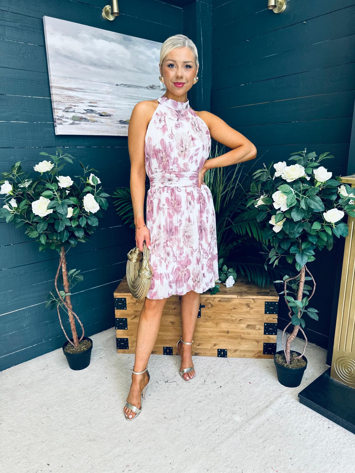 Jessy Pleated Mini Dress Floral Blush