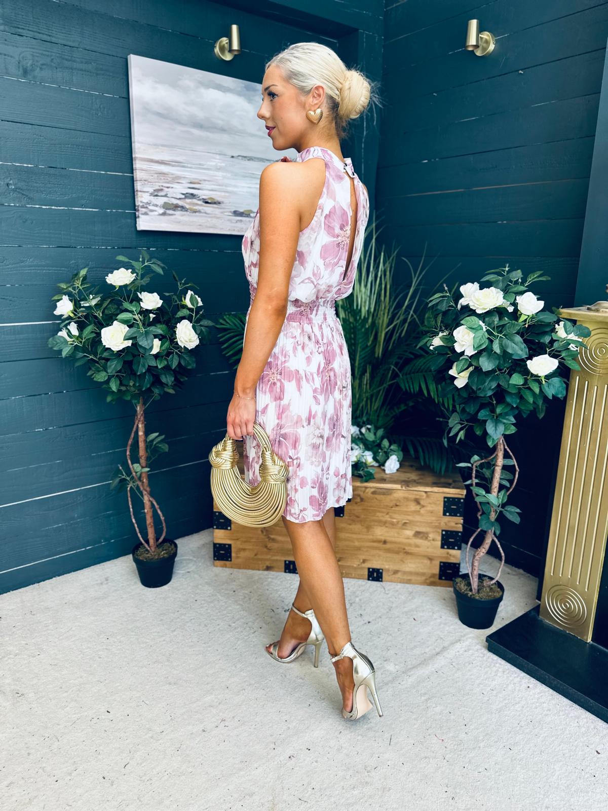 Jessy Pleated Mini Dress Floral Blush