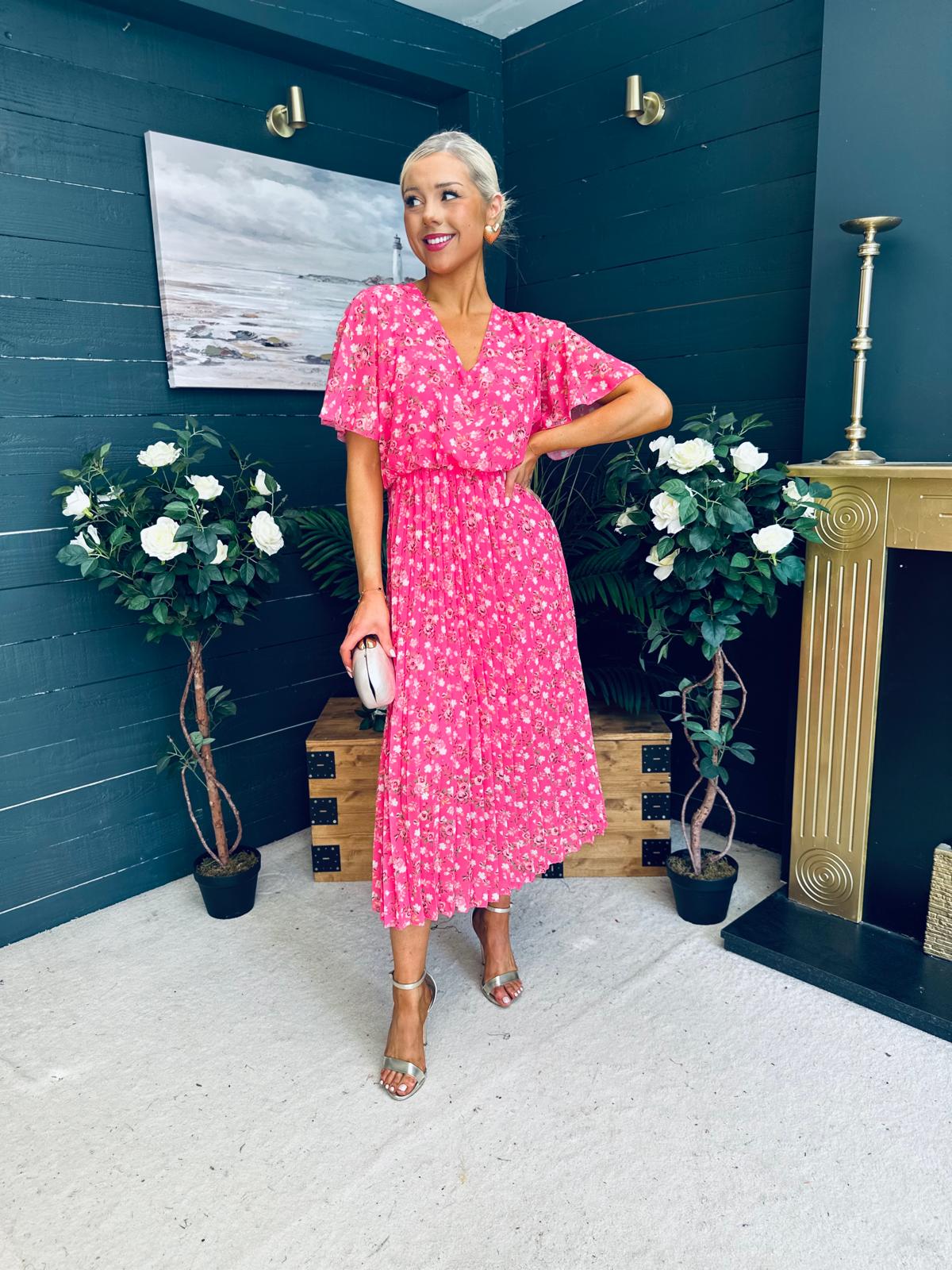 Nala Pleated Midi Dress Floral Pink