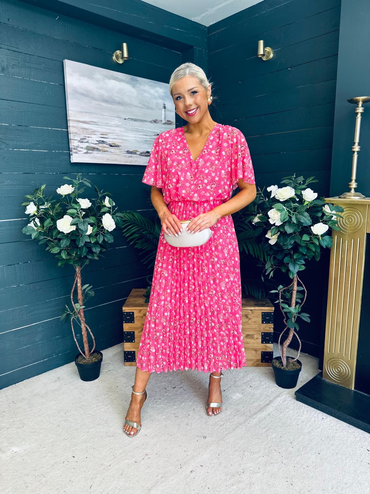 Nala Pleated Midi Dress Floral Pink