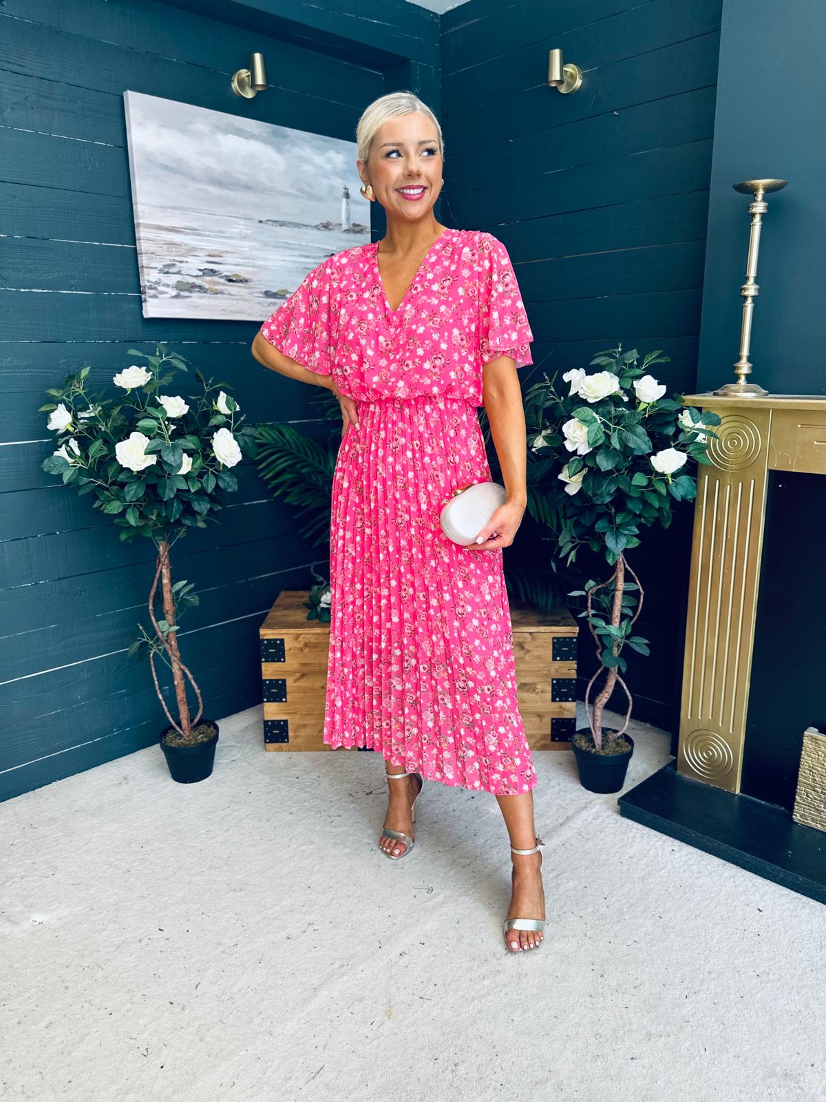 Nala Pleated Midi Dress Floral Pink
