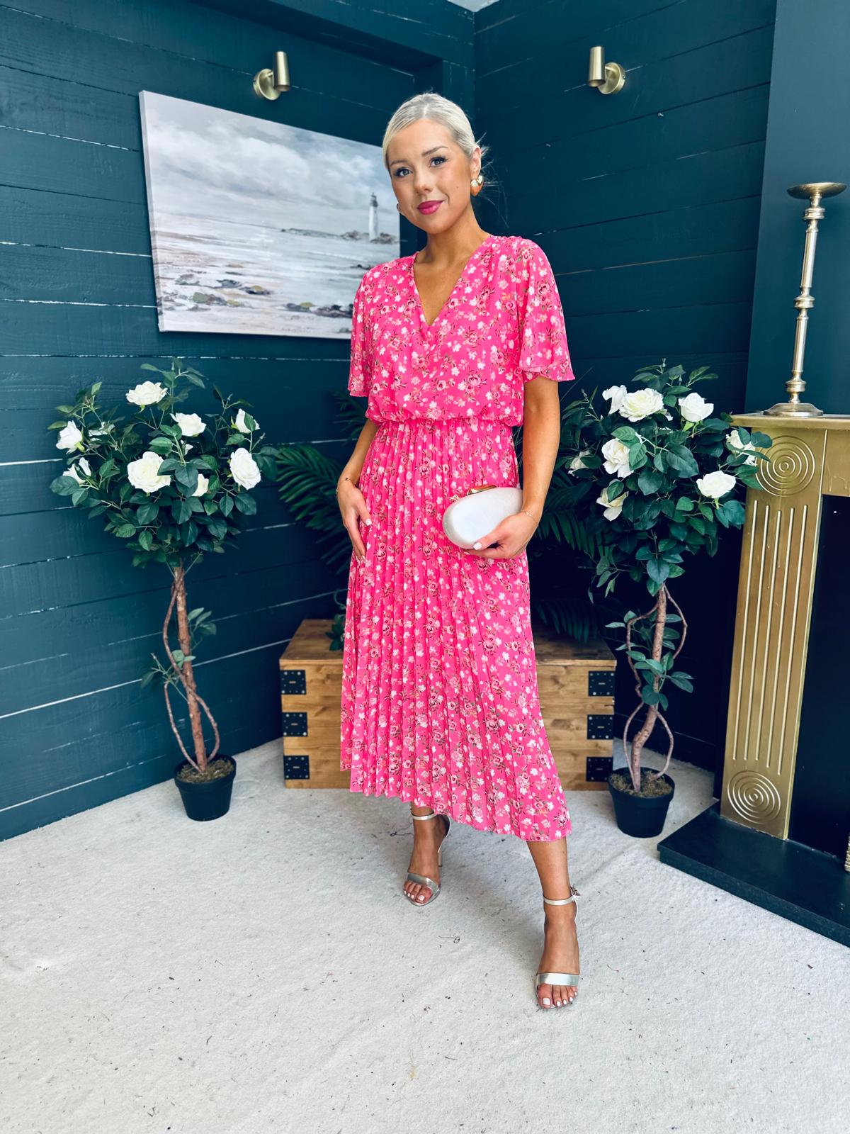 Nala Pleated Midi Dress Floral Pink