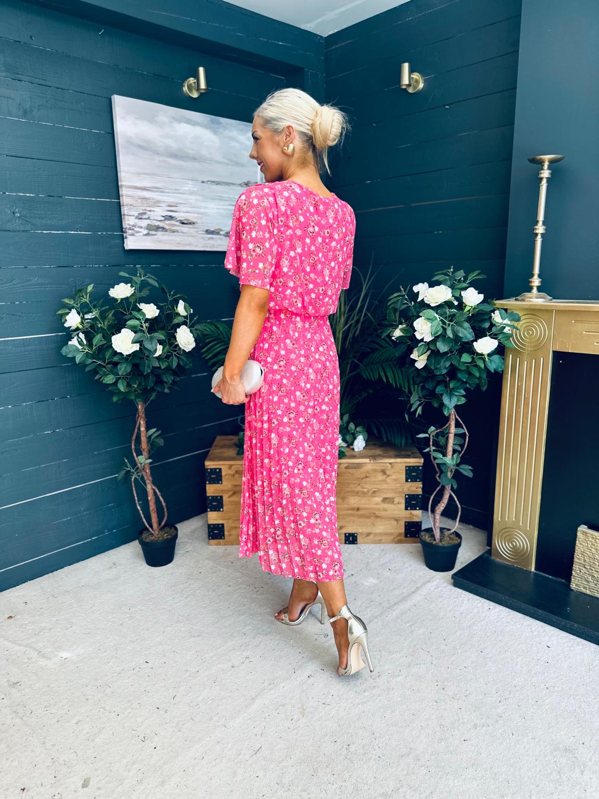 Nala Pleated Midi Dress Floral Pink